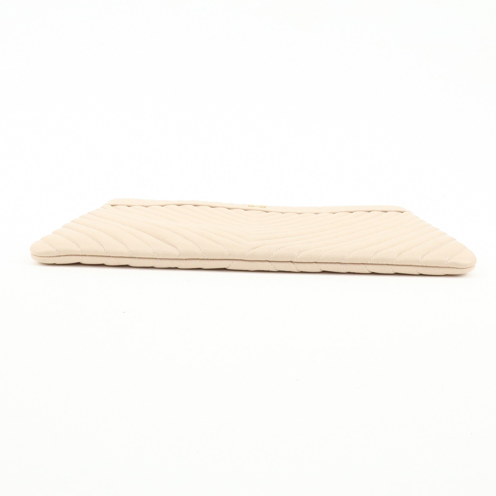 CHANEL COCO Mark Shevron V Stitch Caviarskin Clutch Bag Beige A69251