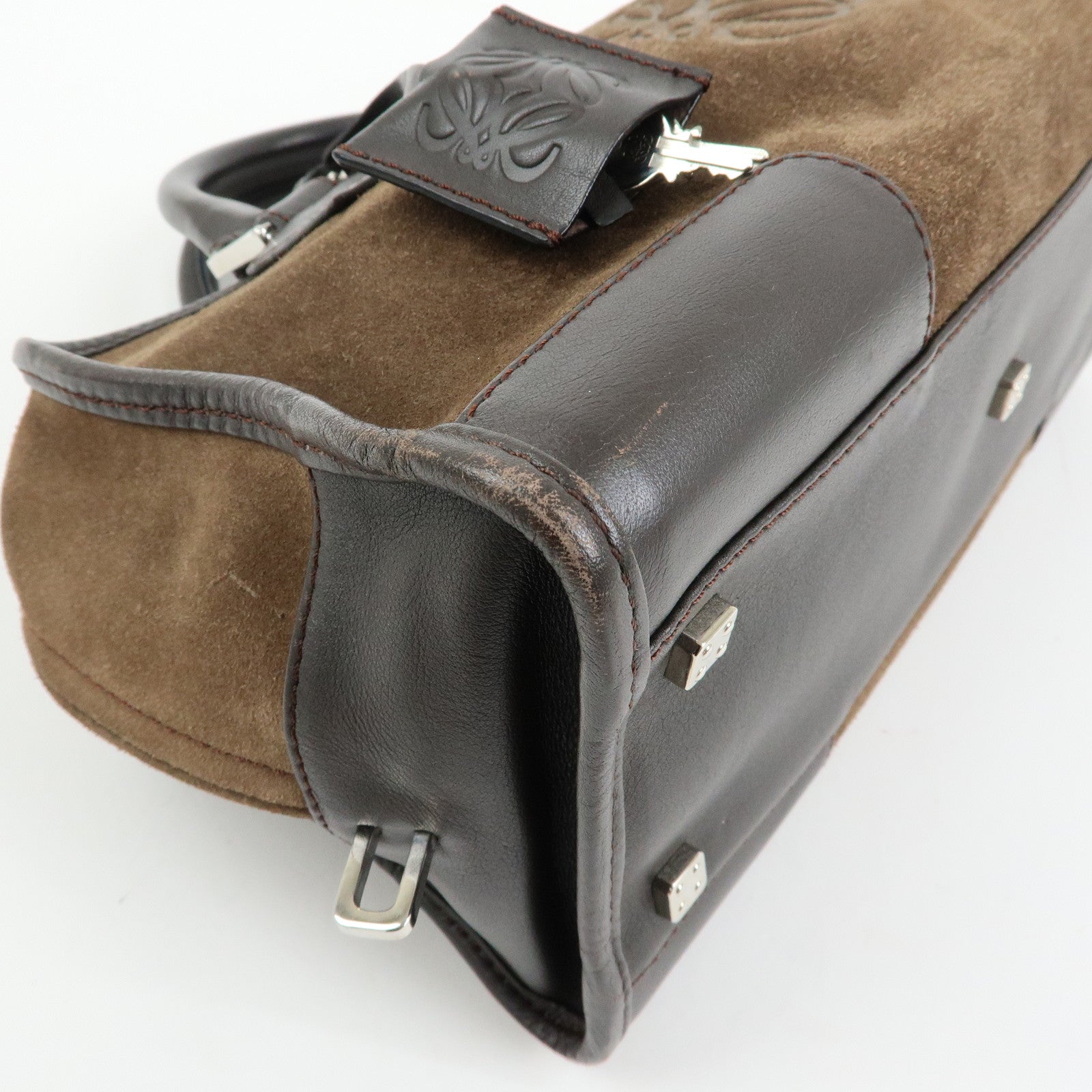 LOEWE Anagram Amazona 28 Suede Leather Hand Bag Boston Bag Brown