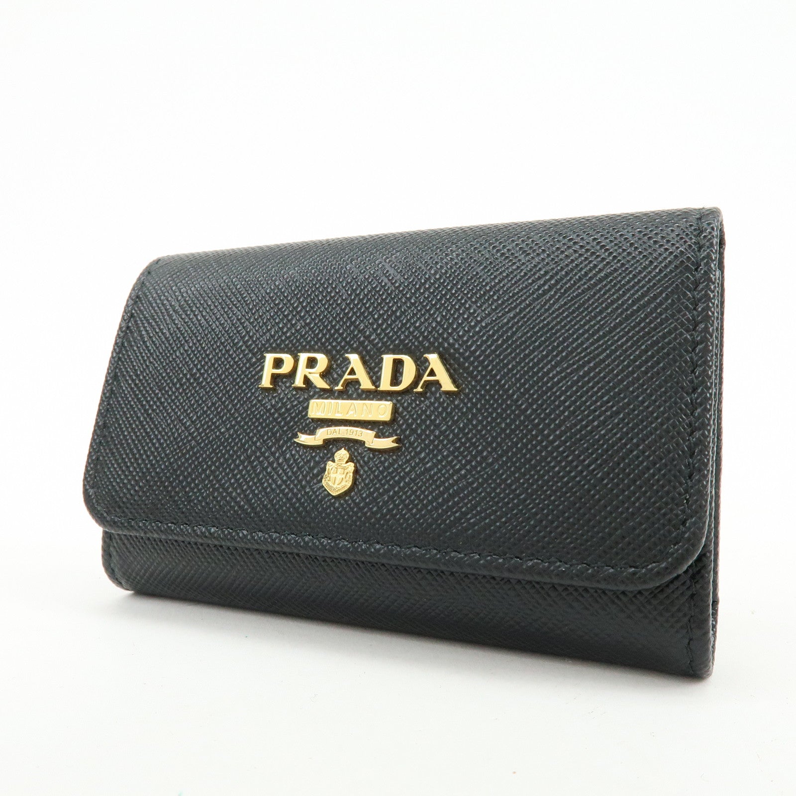 PRADA Logo Saffiano Leather 4 Ring Key Case Key Holder Black 1PG004
