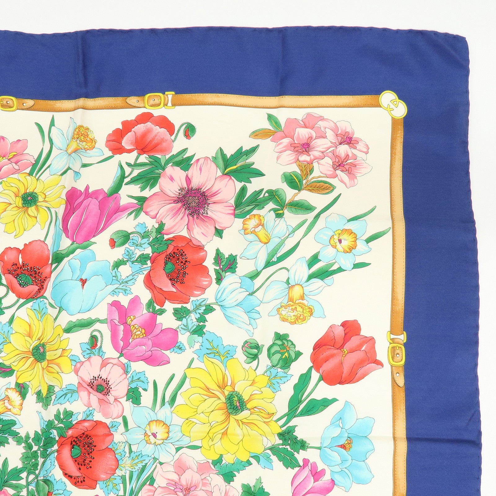 GUCCI Set of 2 Silk 100% Scarf Flower Mushroom Motif Green Navy