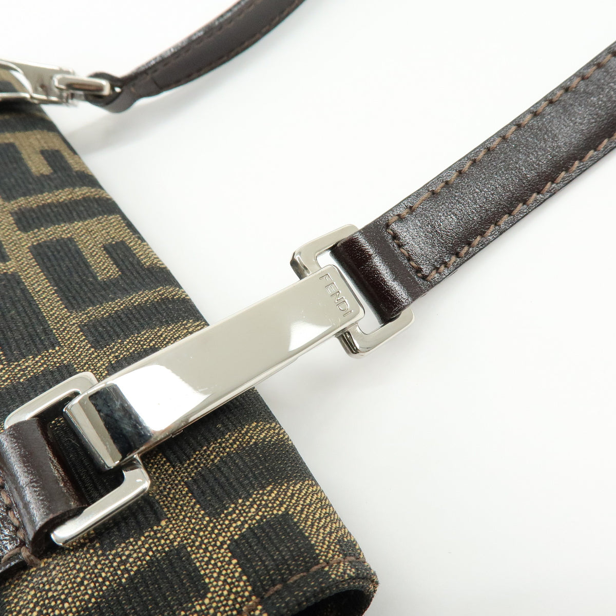 FENDI Zucca Jacquard Canvas Leather Shoulder Bag Brown Black 0915967002