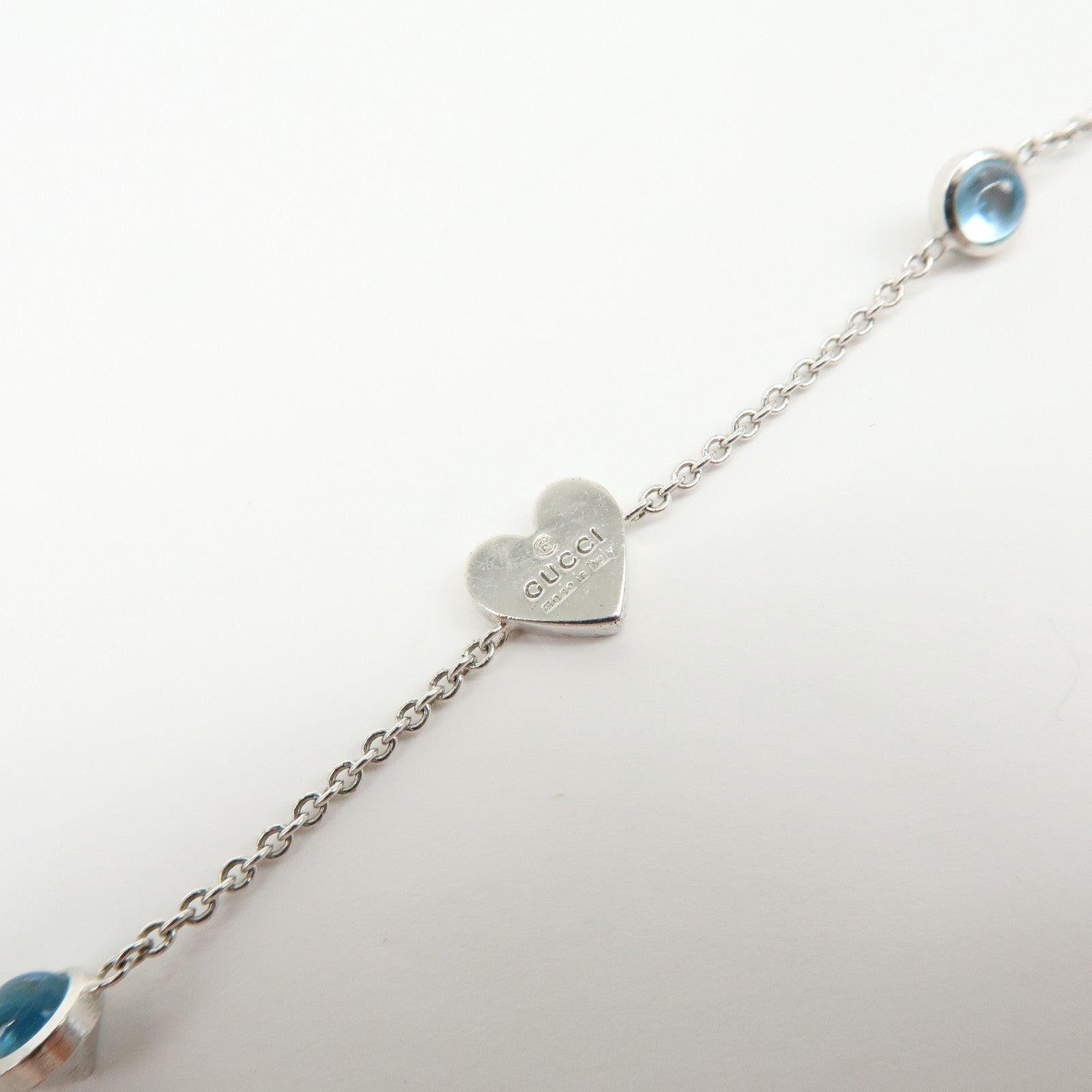 GUCCI Blue Topaz Heart Charm Bracelet SV925 17 Silver Light Blue