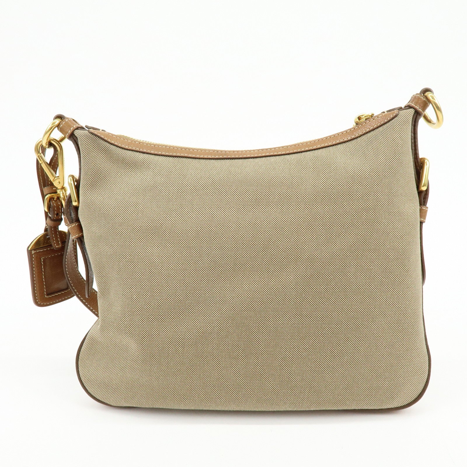 PRADA Logo Jacquard Canvas Leather Shoulder Bag Crossbody Bag Brown