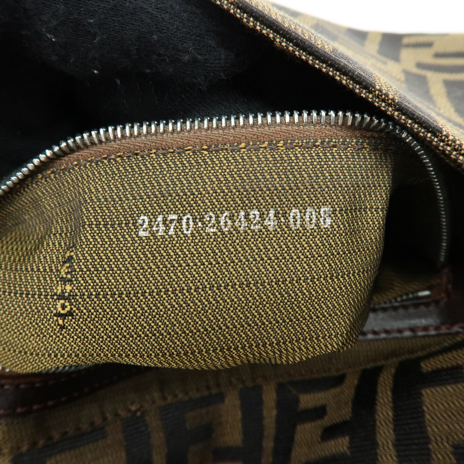 FENDI Mamma Baguette Jacquard Canvas Leather Shoulder Bag Brown 26424