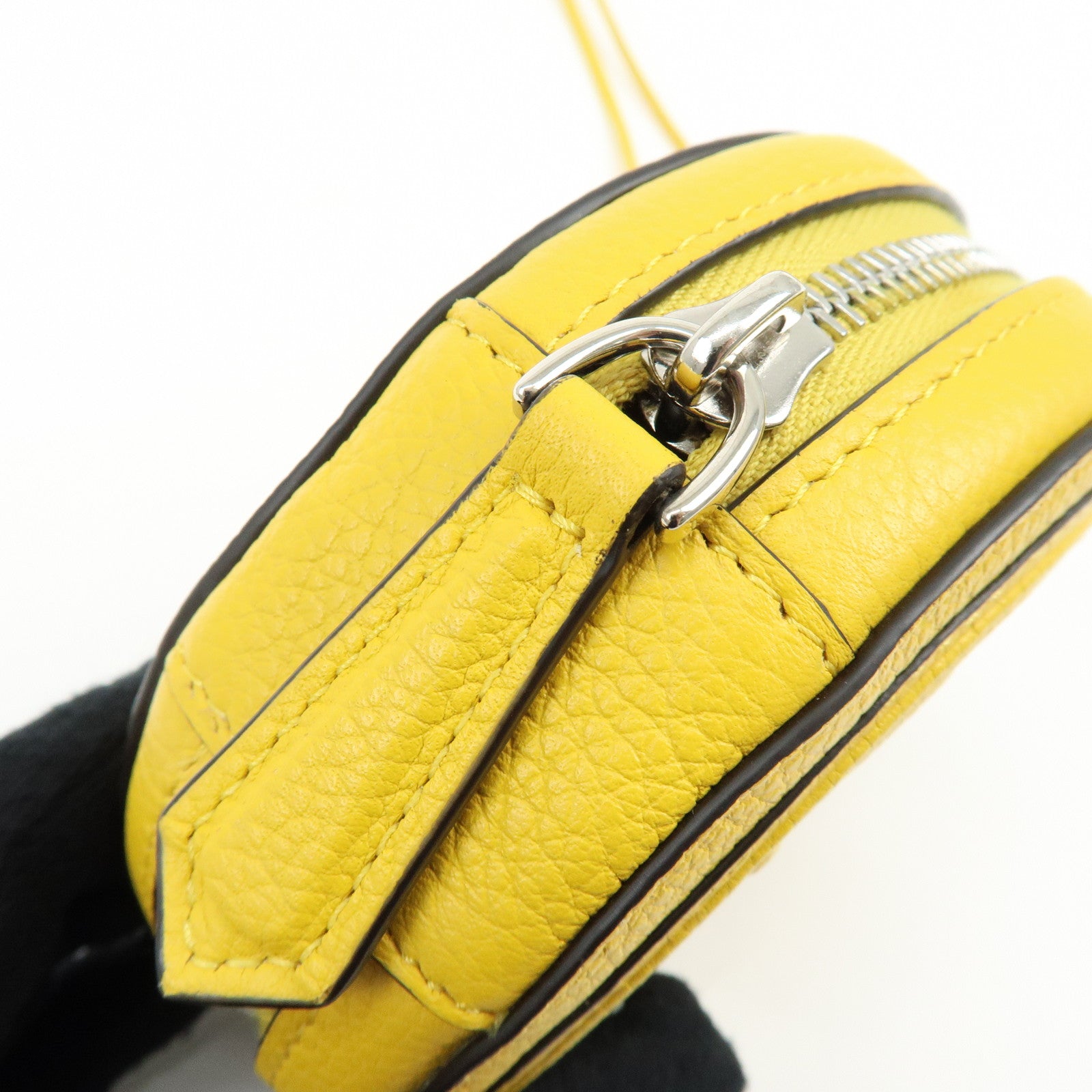 FENDI FF Logo Leather Round Zip Shoulder Bag Yellow 7M0359