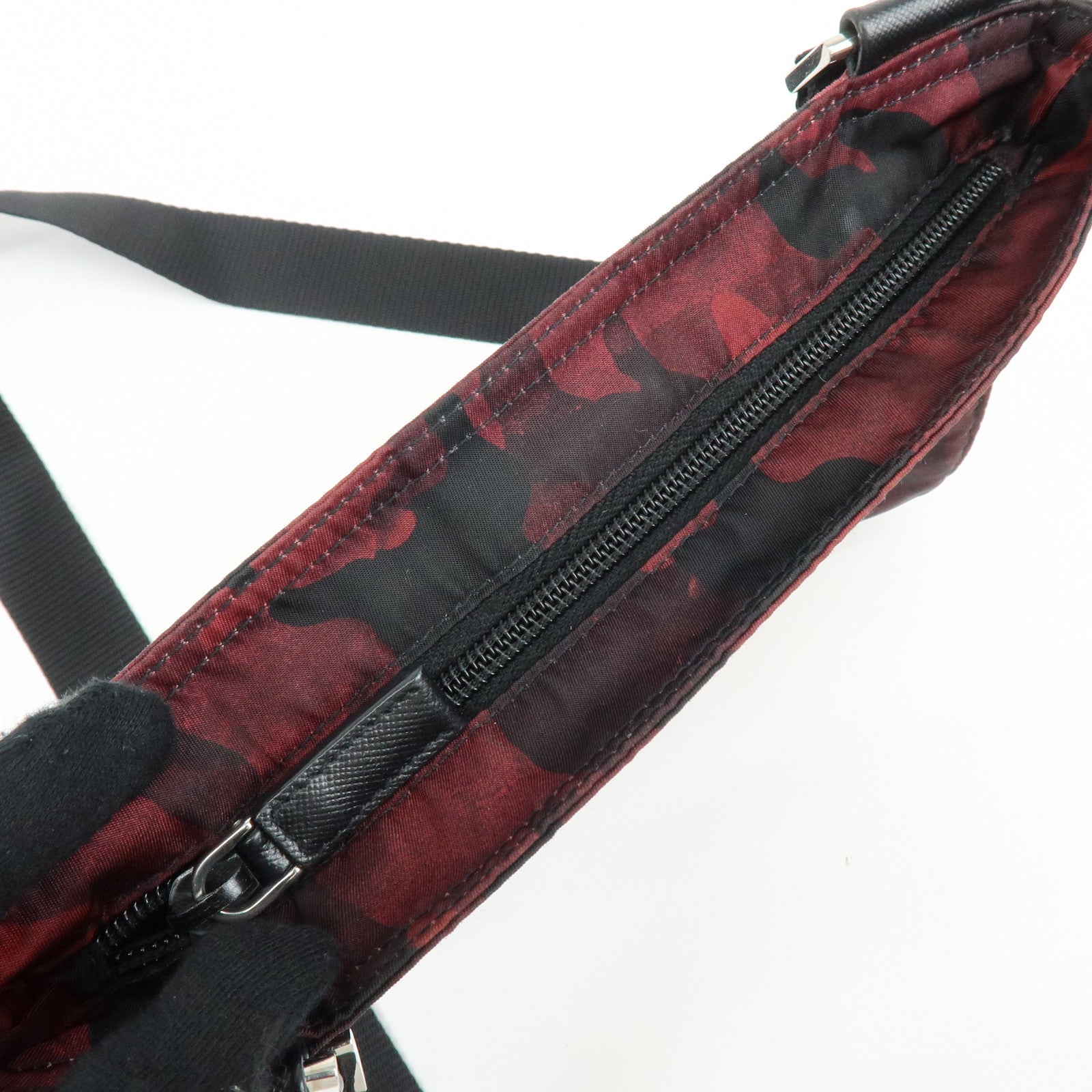 PRADA Triangle Logo Nylon Shoulder Crossbody Bag Camouflage Red BT0978