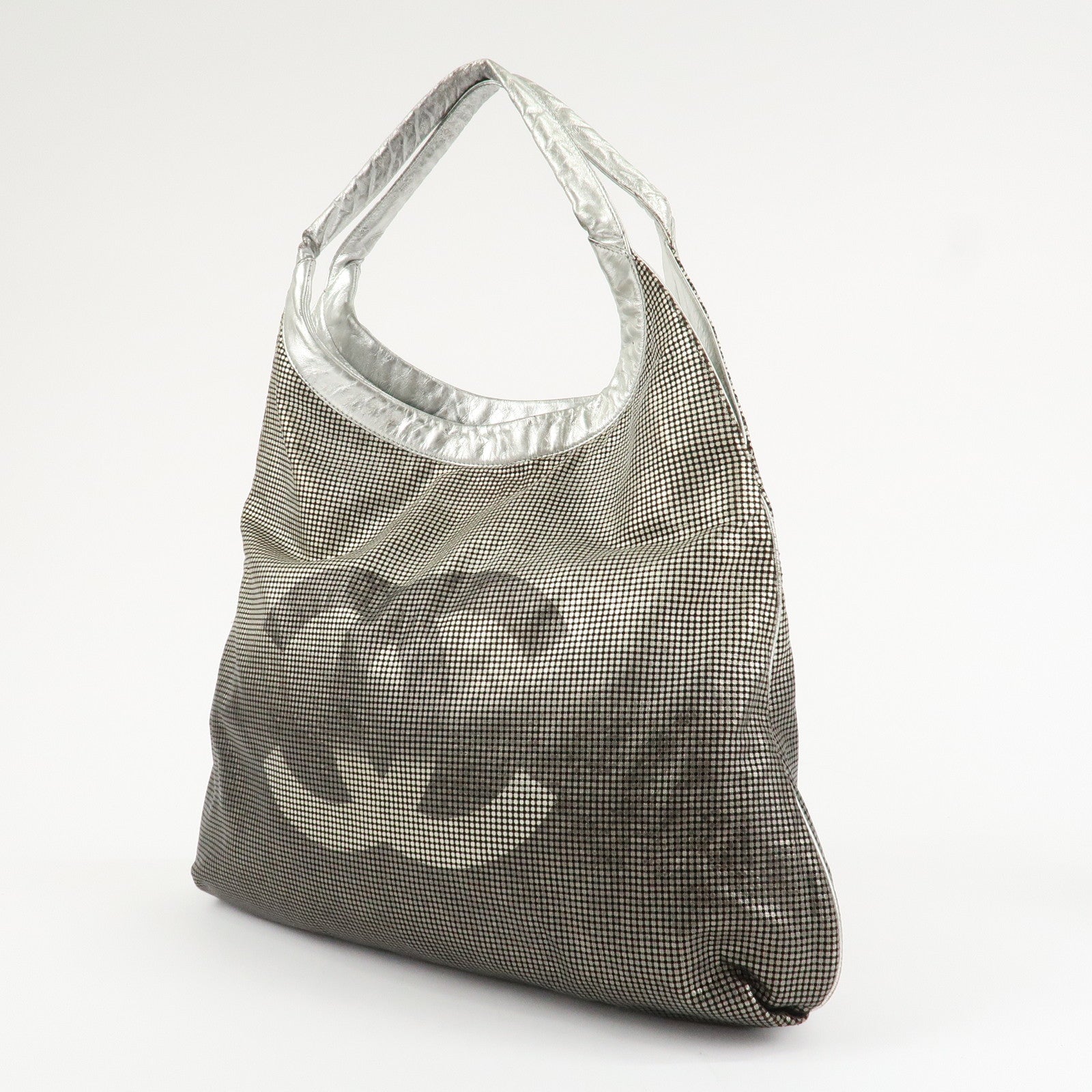 CHANEL Maxi COCO Mark Punching Leather Tote Bag Shoulder Bag Silver Used