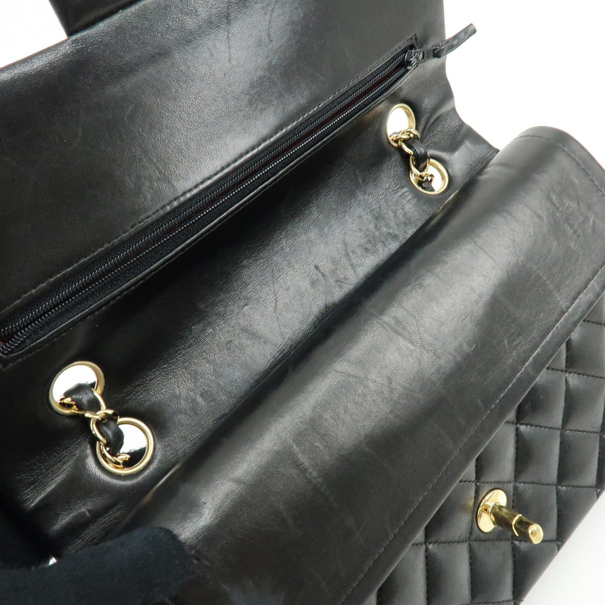 CHANEL Matelasse 25 Double Flap Lamb Skin Chain Shoulder Bag A01112