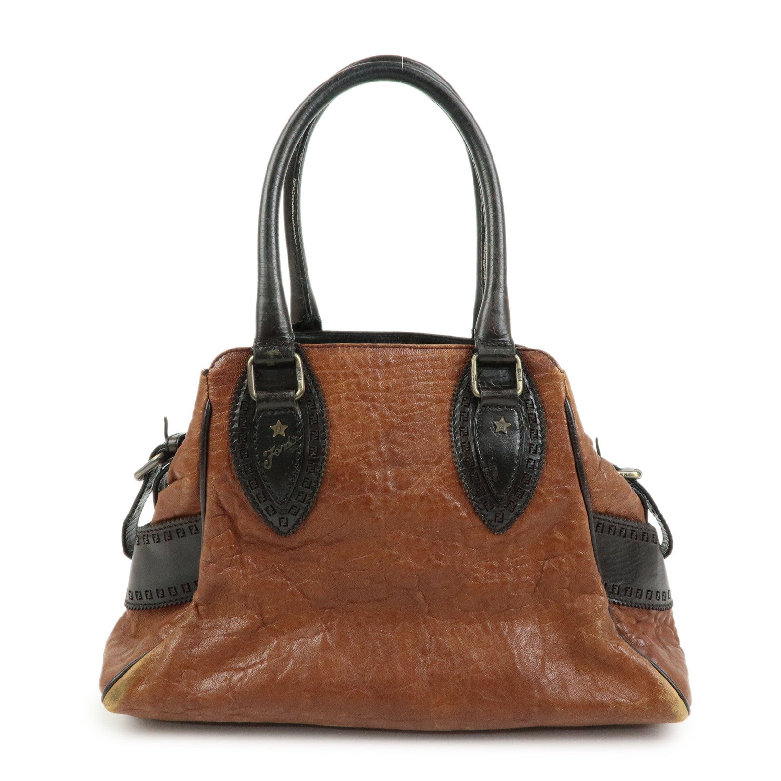 FENDI Ethonico Leather Tote Bag Shoulder Bag Brown 8BN157
