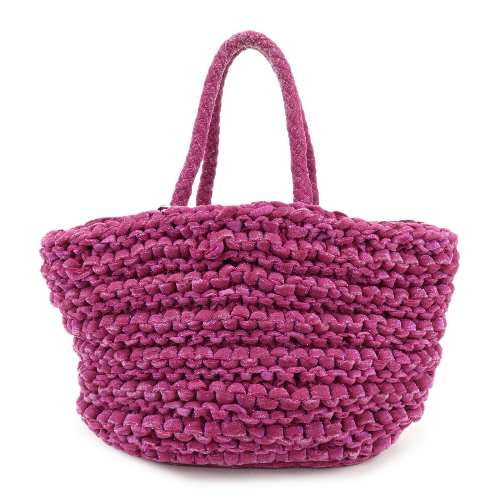 ANTEPRIMA Glitter Velour Yarn Knit Hand Bag Tote Bag Purple