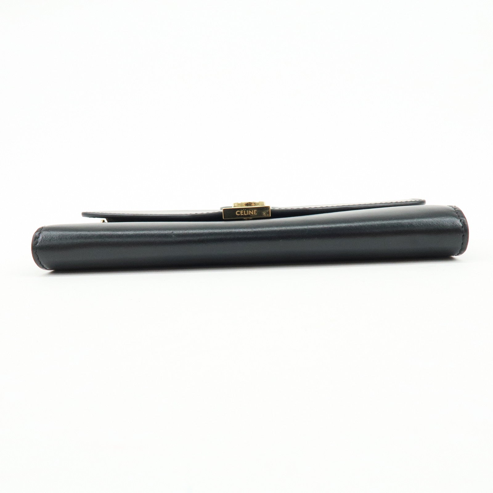 CELINE C Logo Leather Chain Long Flap Wallet Black