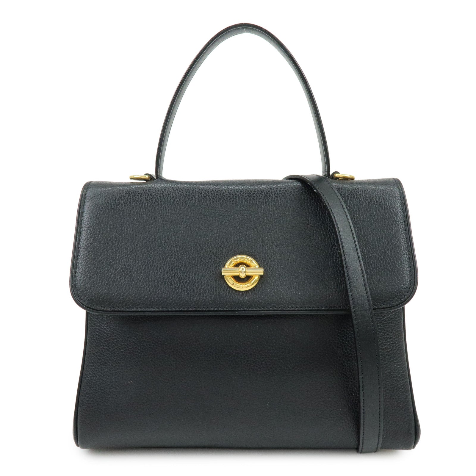 CELINE Leather 2WAY Bag Top Handle Bag Shoulder Bag Black