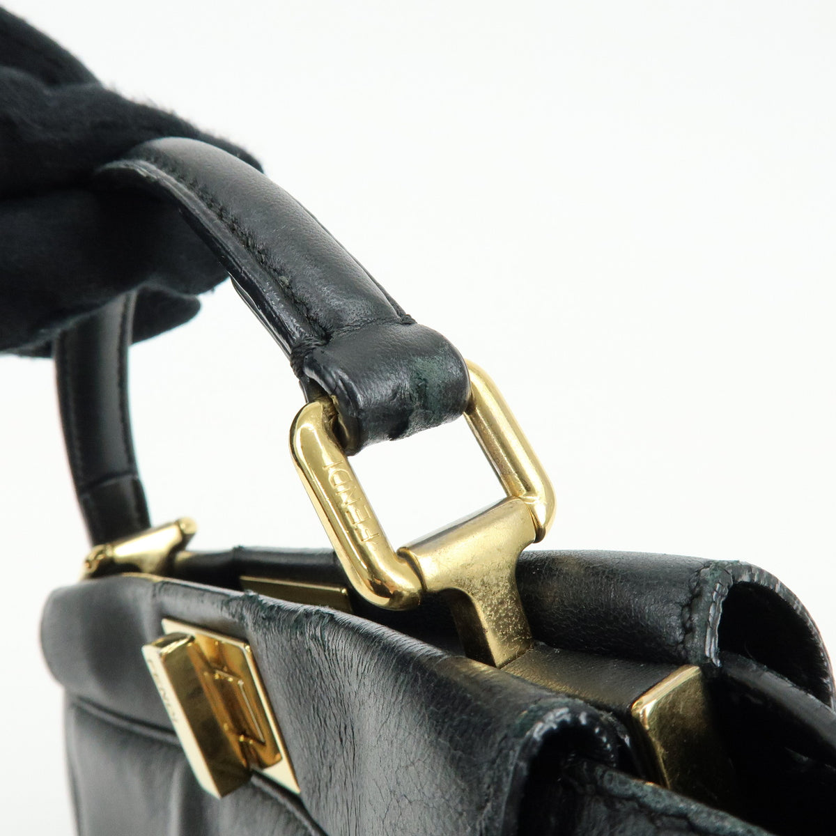 FENDI Peekaboo Mini Leather 2Way Shoulder Bag Hand Bag Black 8BN244