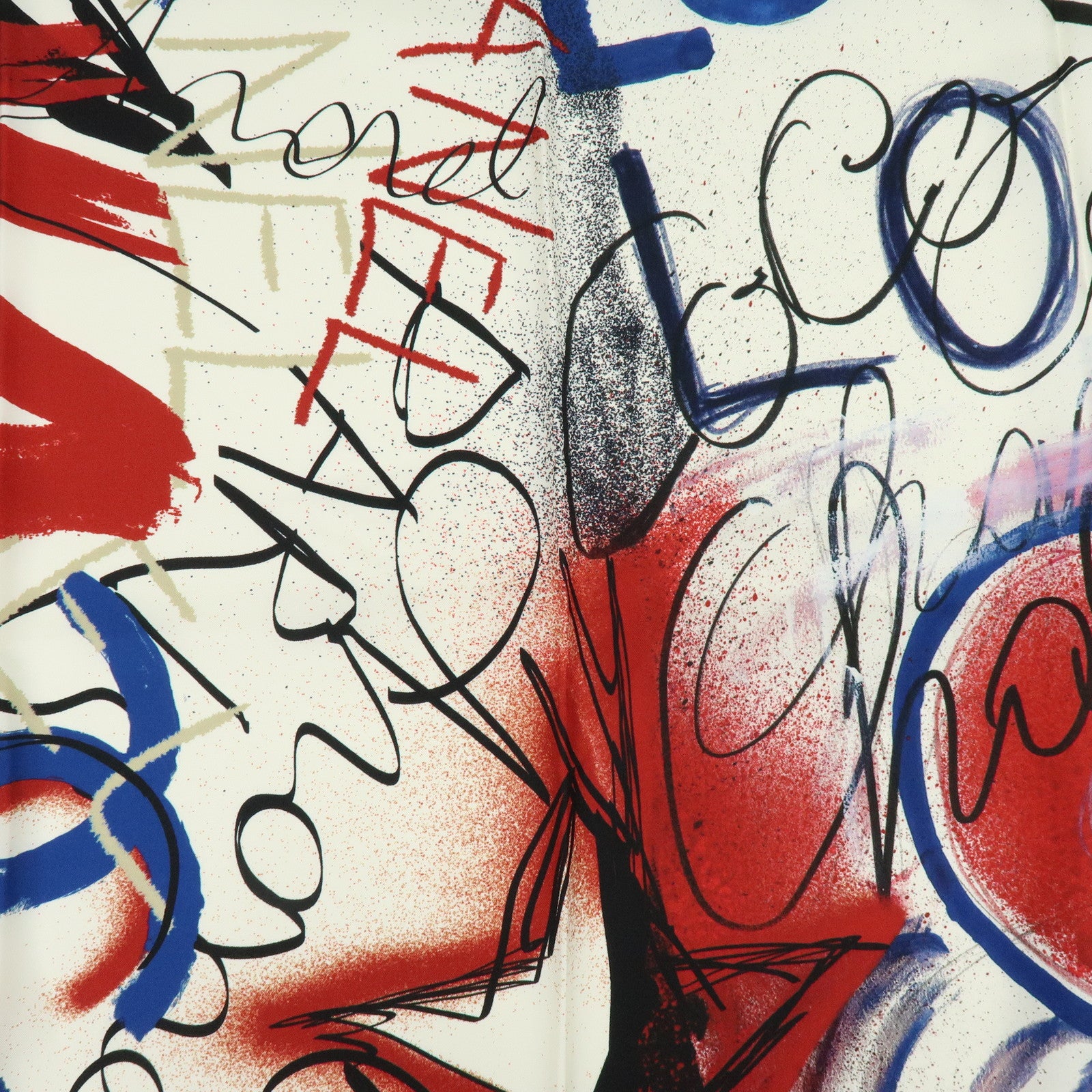 CHANEL Silk 100% Scarf Graffiti Painting LOVE  White Blue Red Black