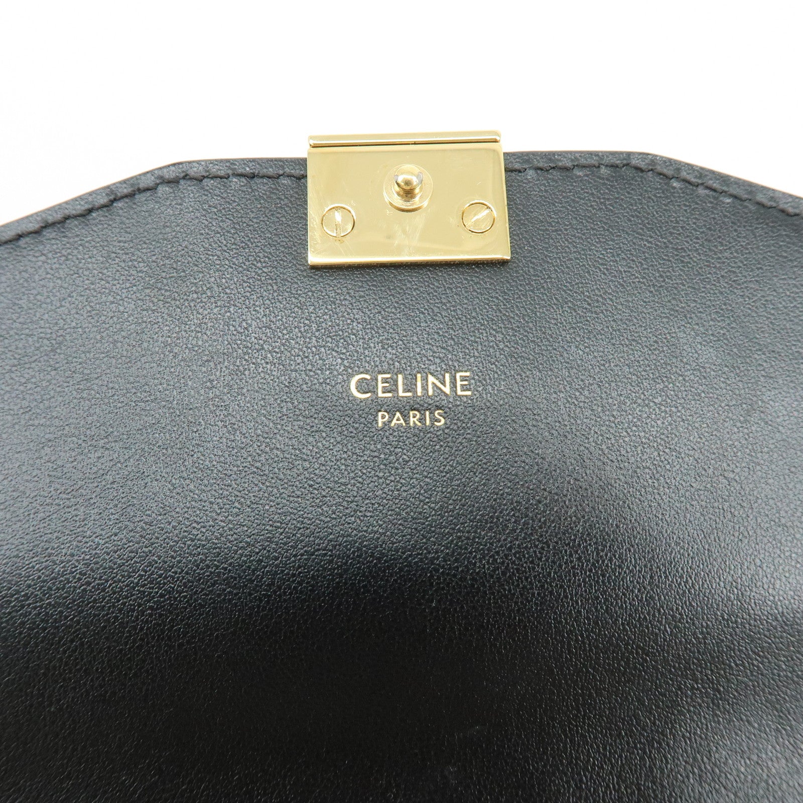 CELINE C Logo Leather Chain Long Flap Wallet Black