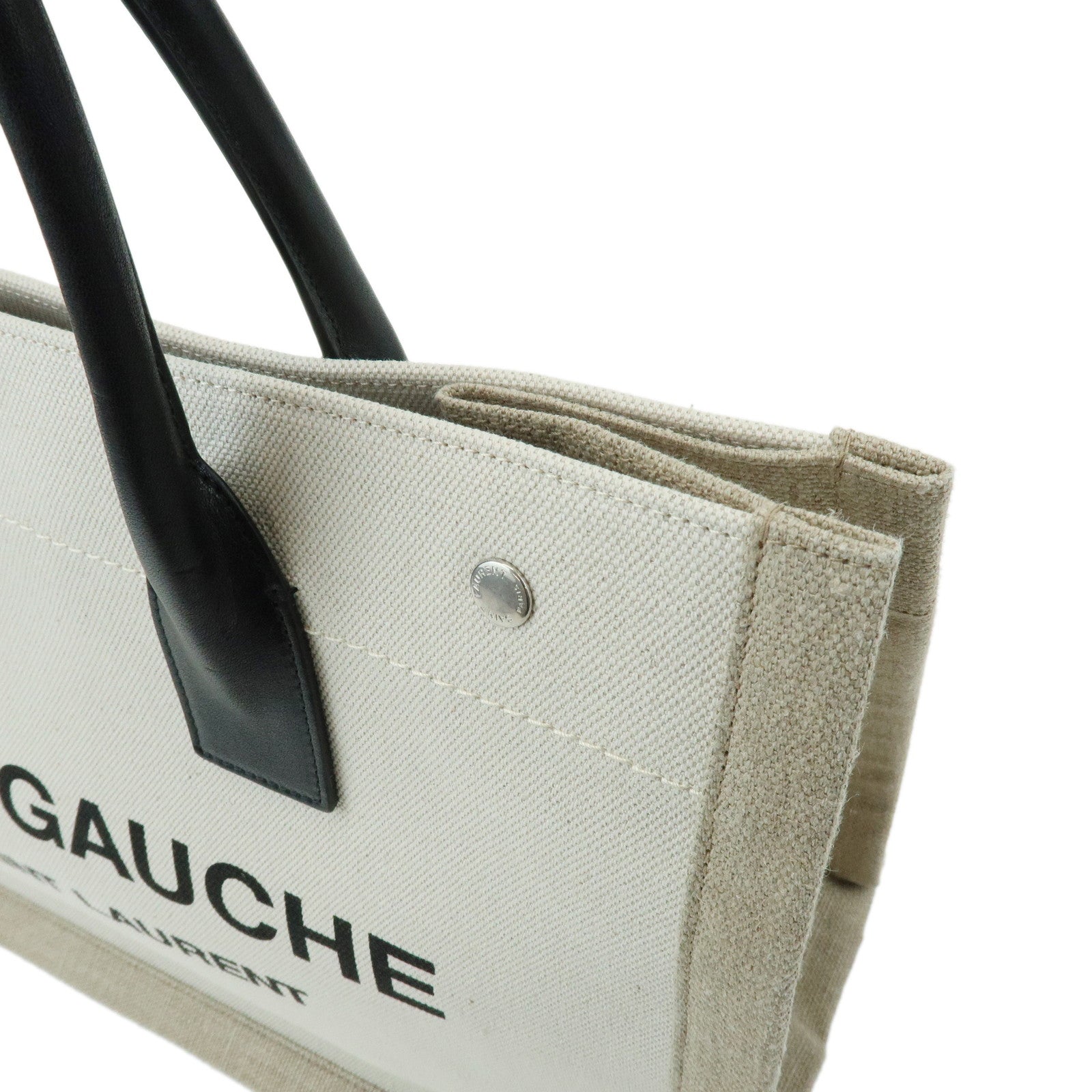 SAINT LAURENT PARIS Rive Gauche Cotton Leather Tote Bag Beige 617481