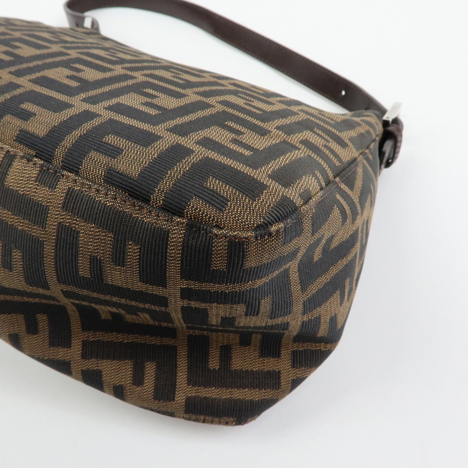 FENDI Mamma Baguette Zucca Canvas Leather Shoulder Bag Brown 26325