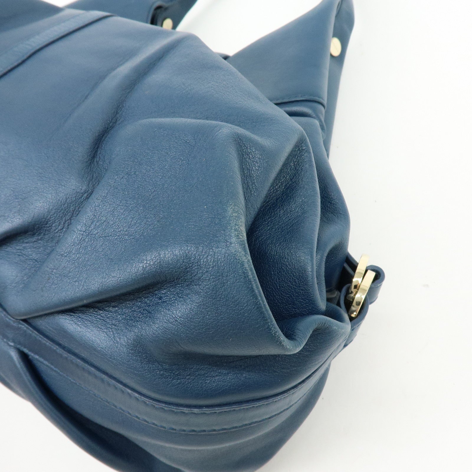 BVLGARI Chandra Leather Shoulder Bag Double Circle Ring Turquoise Blue
