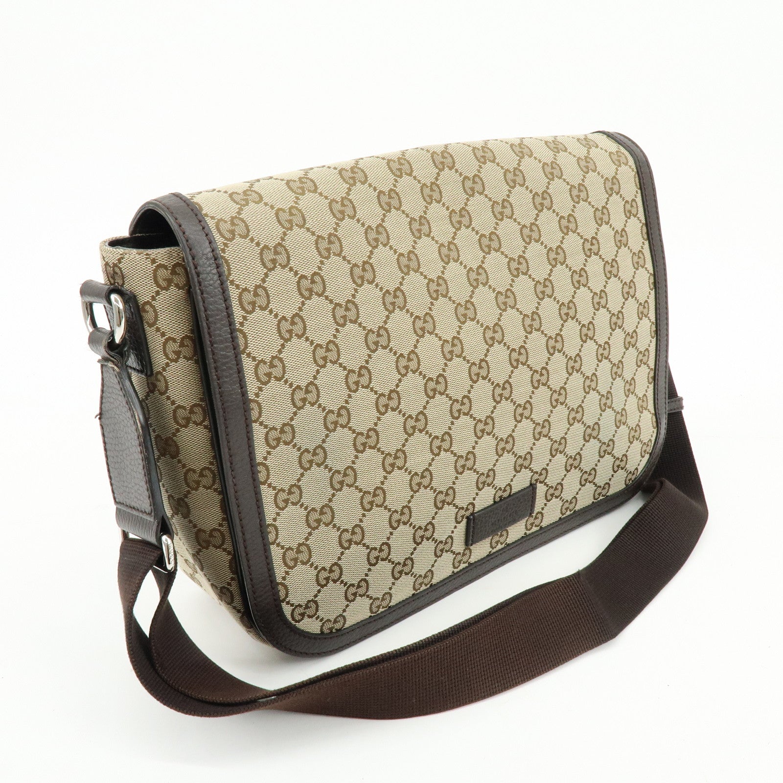 GUCCI GG Canvas Leather Shoulder Bag Crossbody Bag Beige Brown 449171