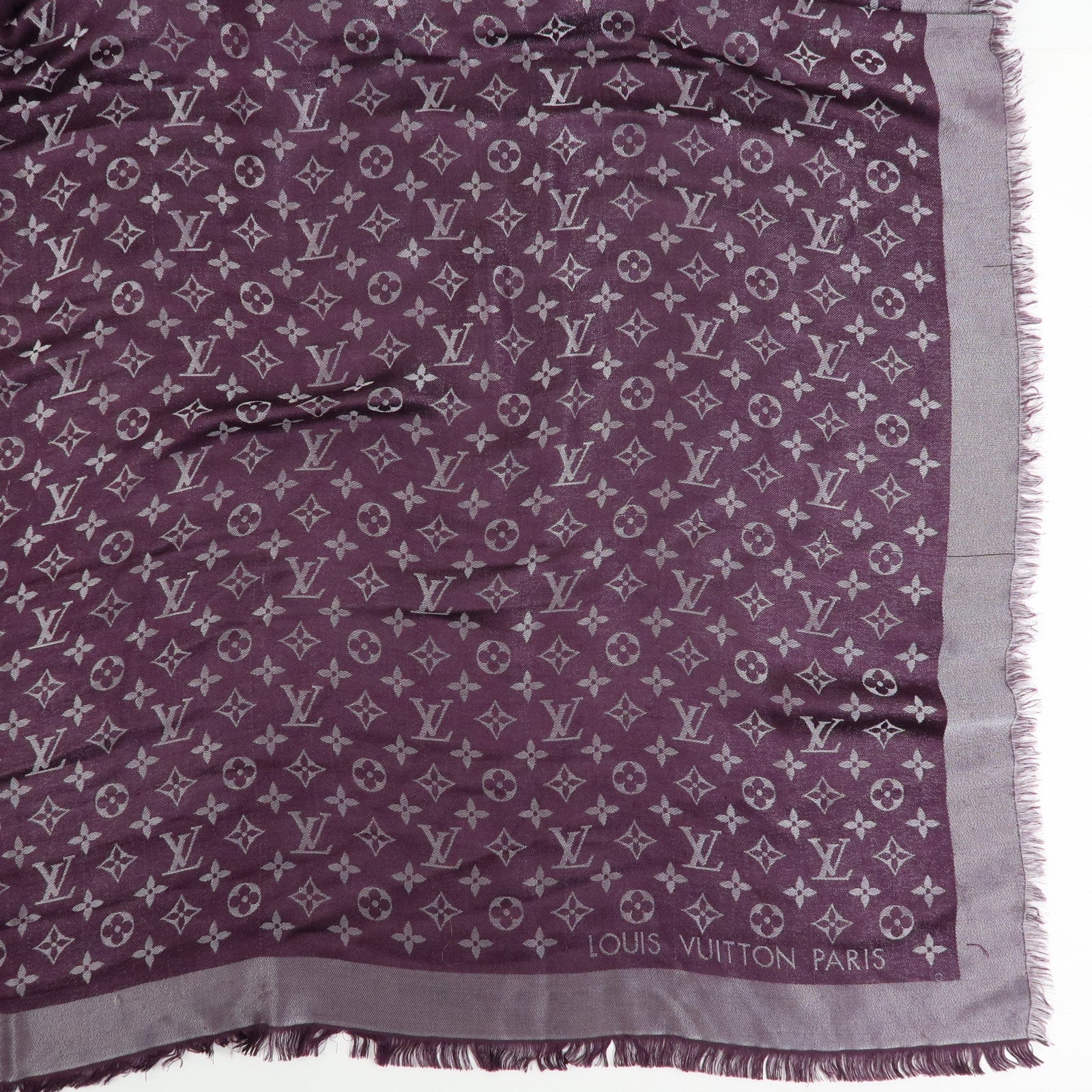 Louis Vuitton Shawl Monogram Silk Rayon Wool Scarf Amarante M75124