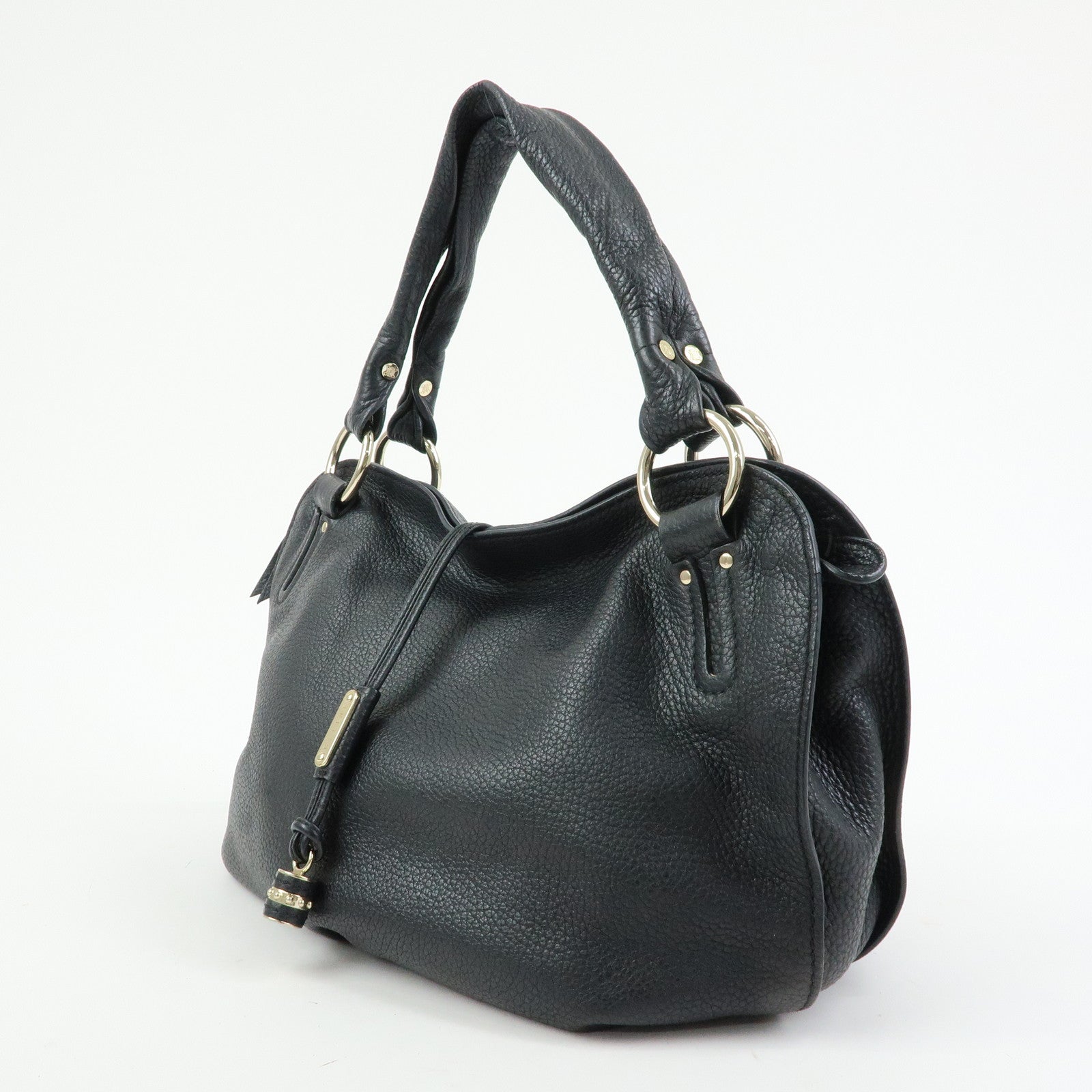 CELINE Macadam Bittersweet Leather Shoulder Bag Hand Bag Black
