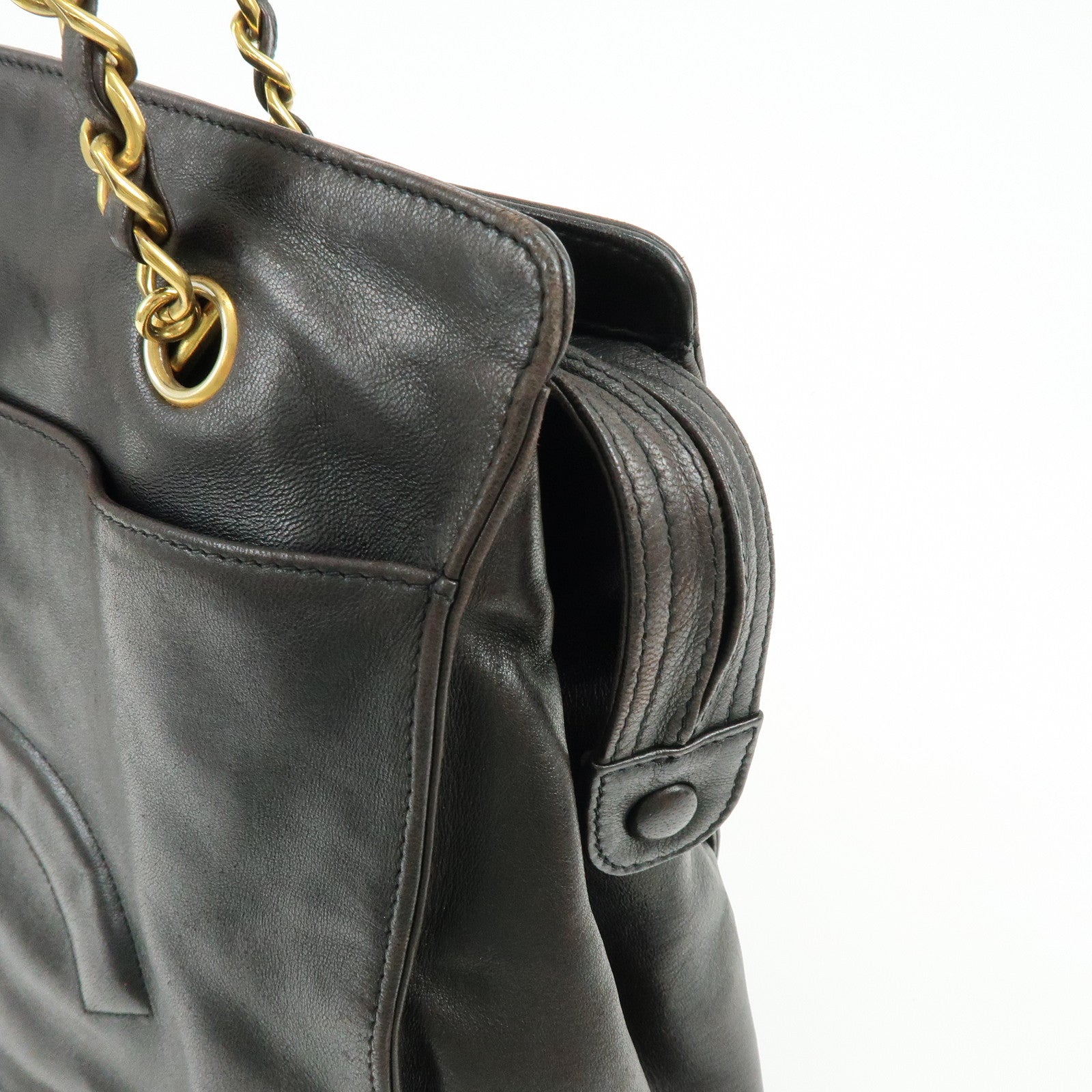 CHANEL COCO Mark Lamb Skin Chain Tote Bag Shoulder Bag  Black