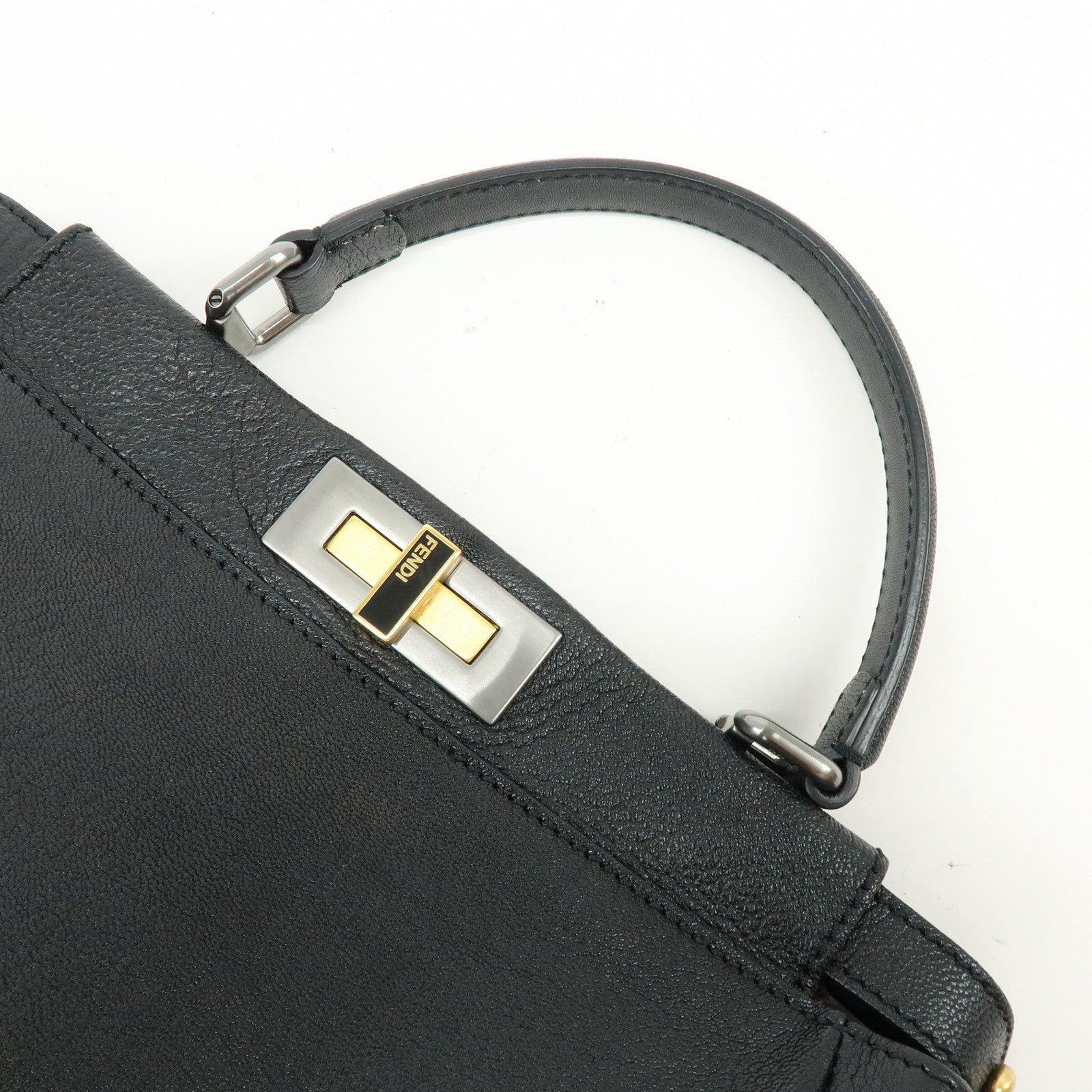 FENDI Peekaboo Leather 2Way Shoulder Bag Hand Bag Black 8BN226