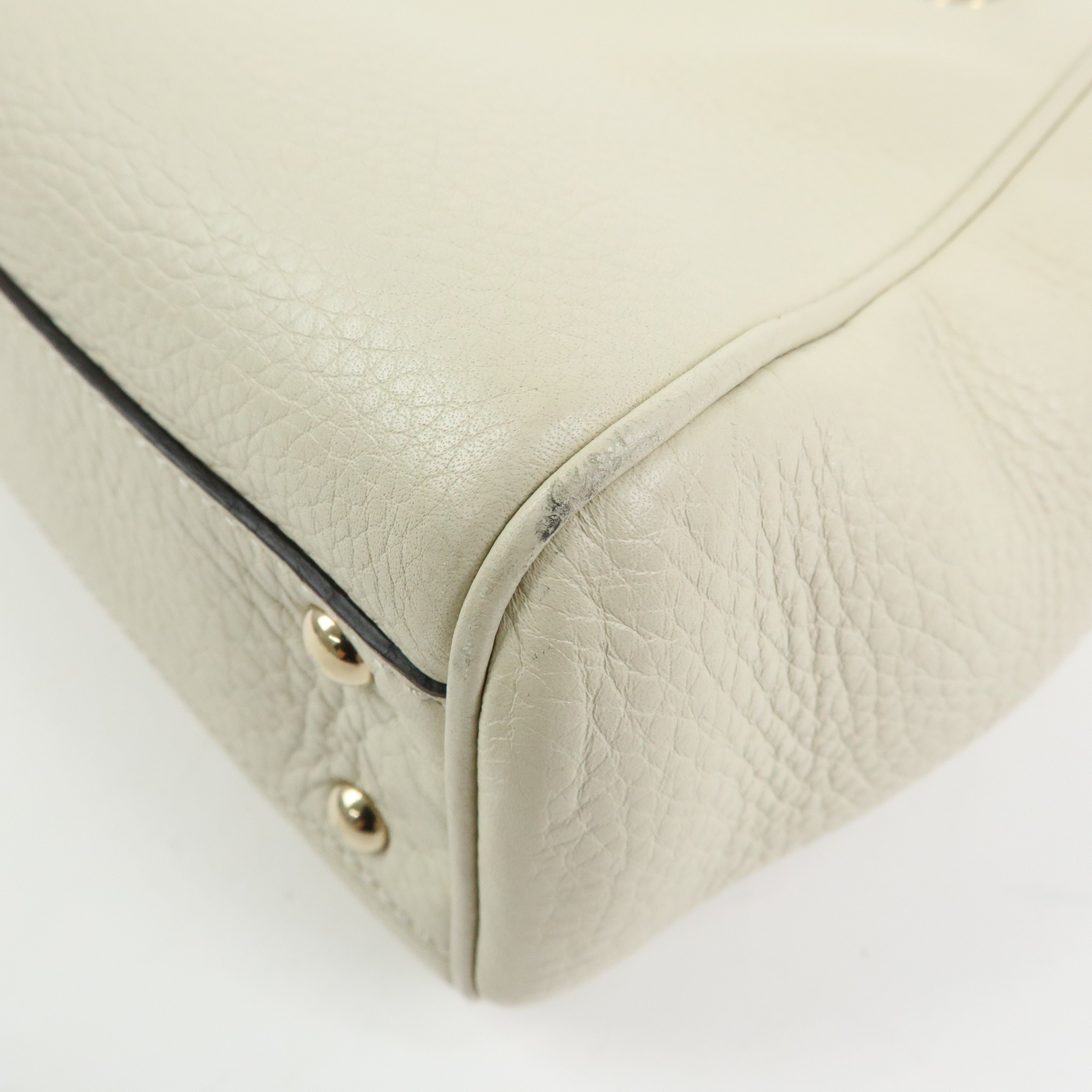 GUCCI Bamboo Mini Shopper Leather 2Way Bag Hand Bag White 368823