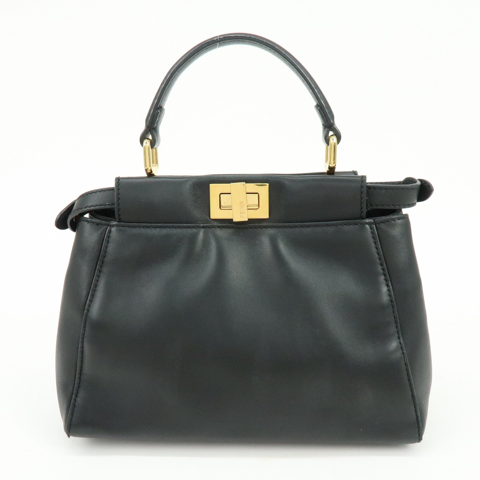 FENDI Peekaboo Mini Leather 2Way Hand Bag Shoulder Bag Black 8BN244