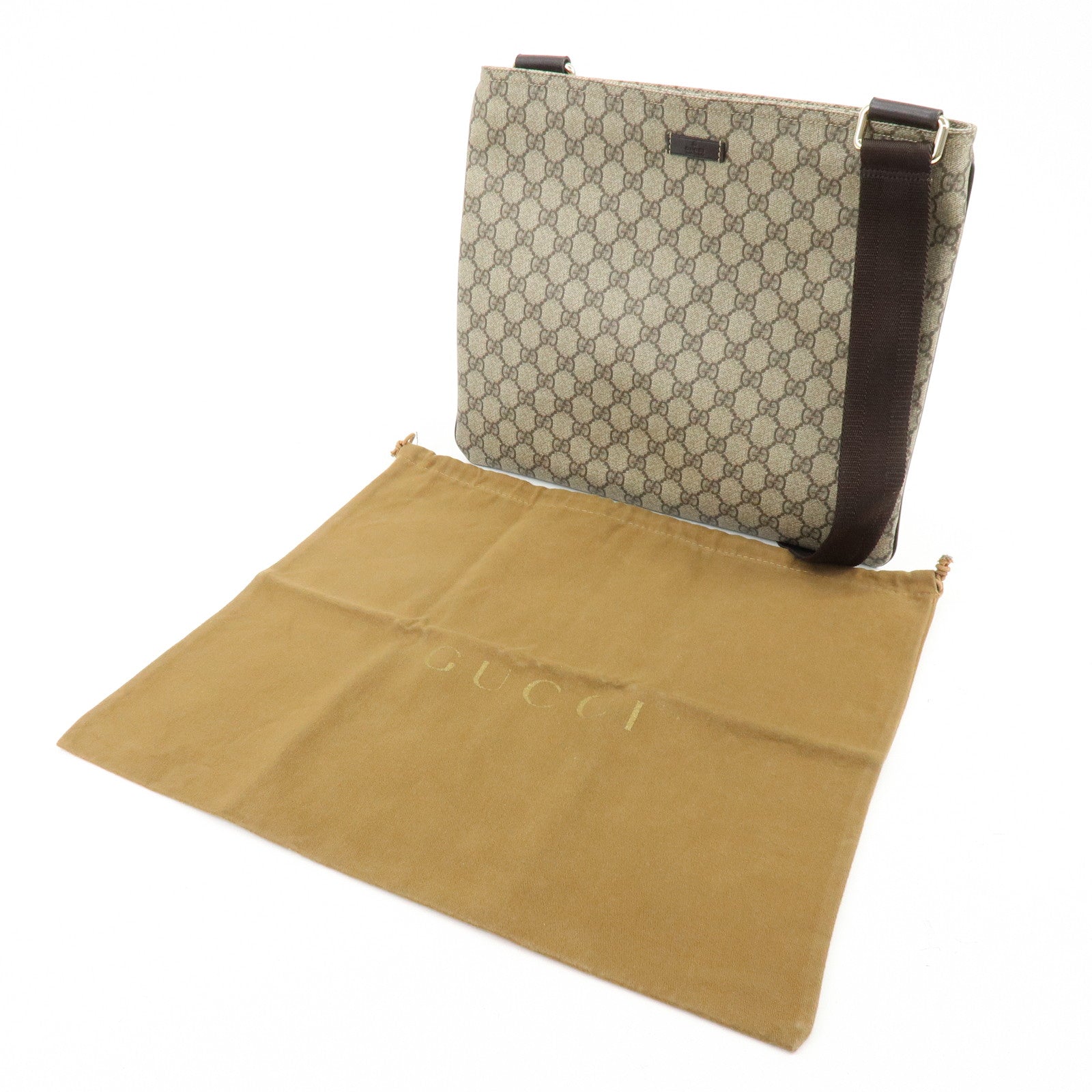 GUCCI GG Supreme Leather Shoulder Bag Crossbody Bag Brown Beige 201446