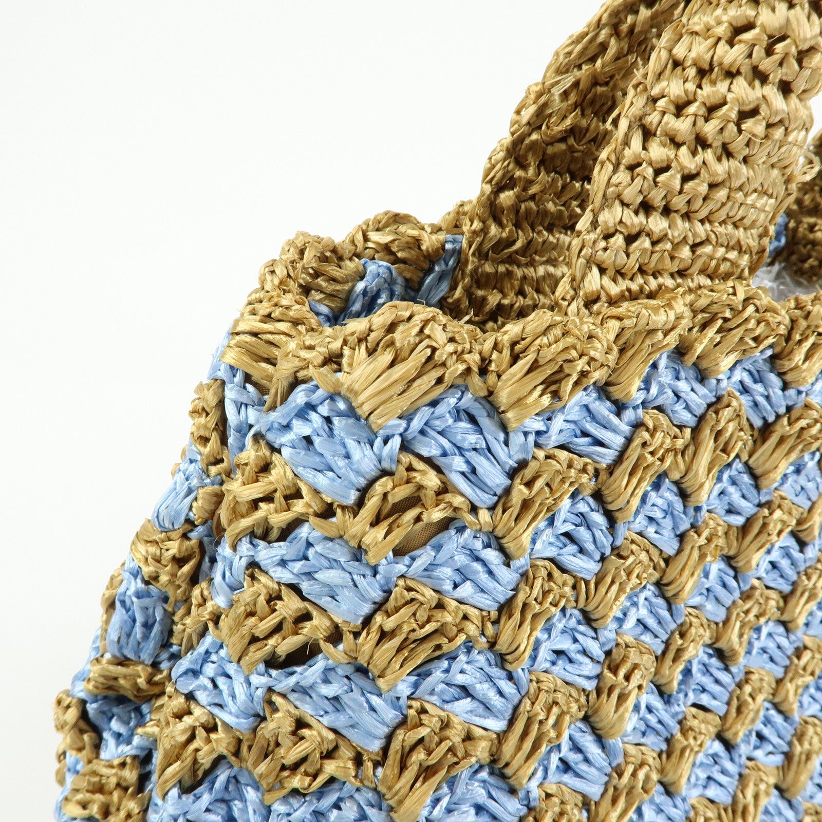 PRADA Triangle Logo Canapa Raffia Tote Bag Hand Bag Beige Blue