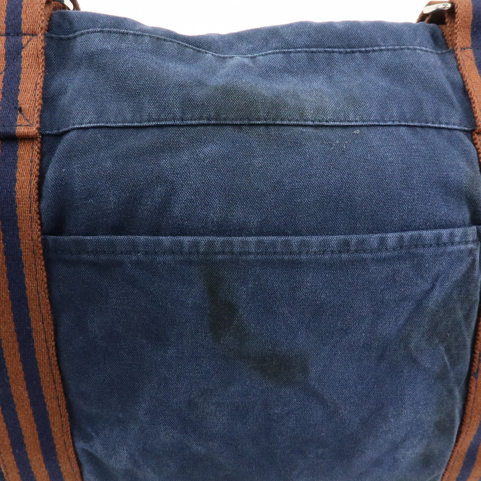 HERMES Besace MM Fourre Tout Canvas Shoulder Crossbody Bag Navy Brown