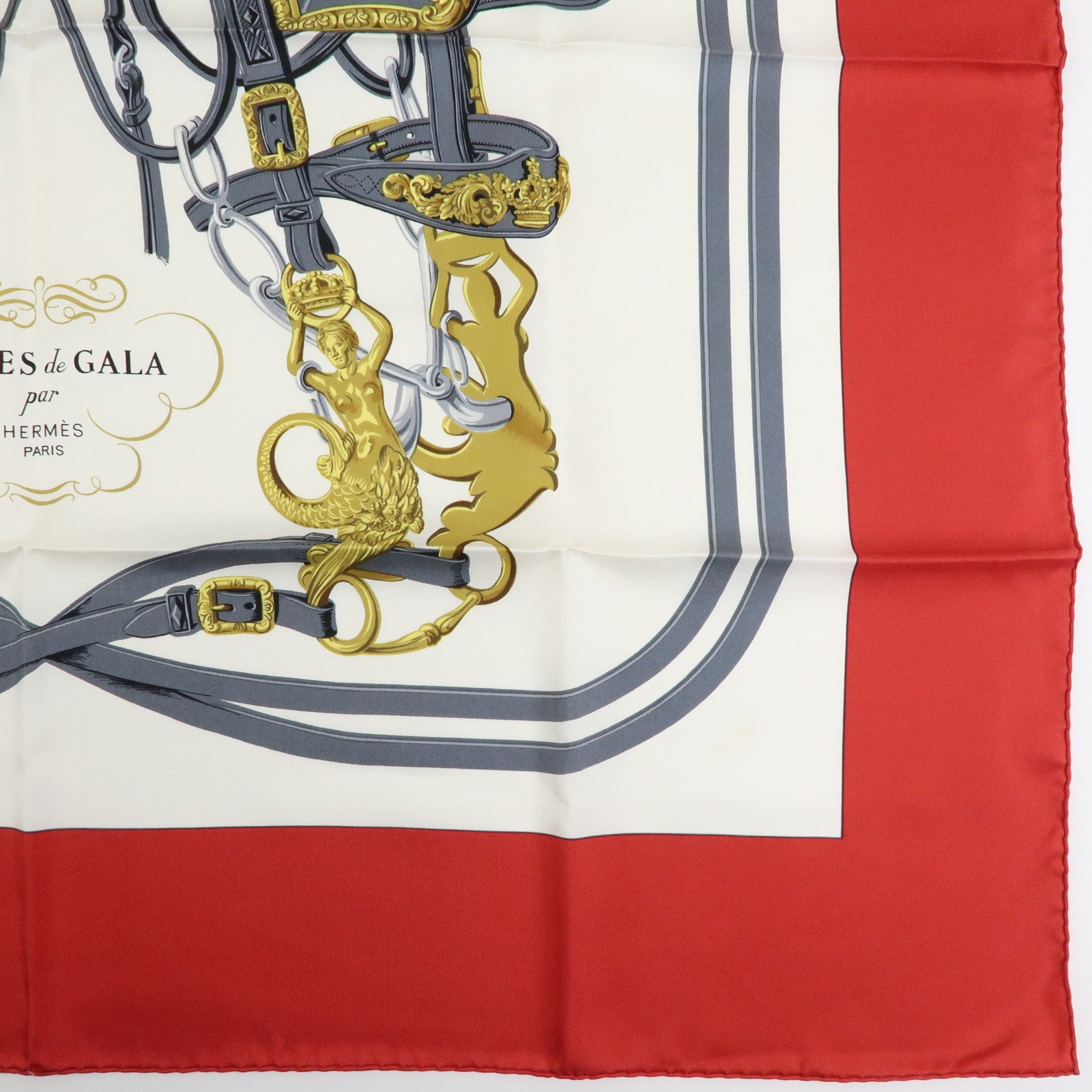 HERMES Carre 90 Lot of 2 Silk 100% Scarf brides de gala/caty Red Blue