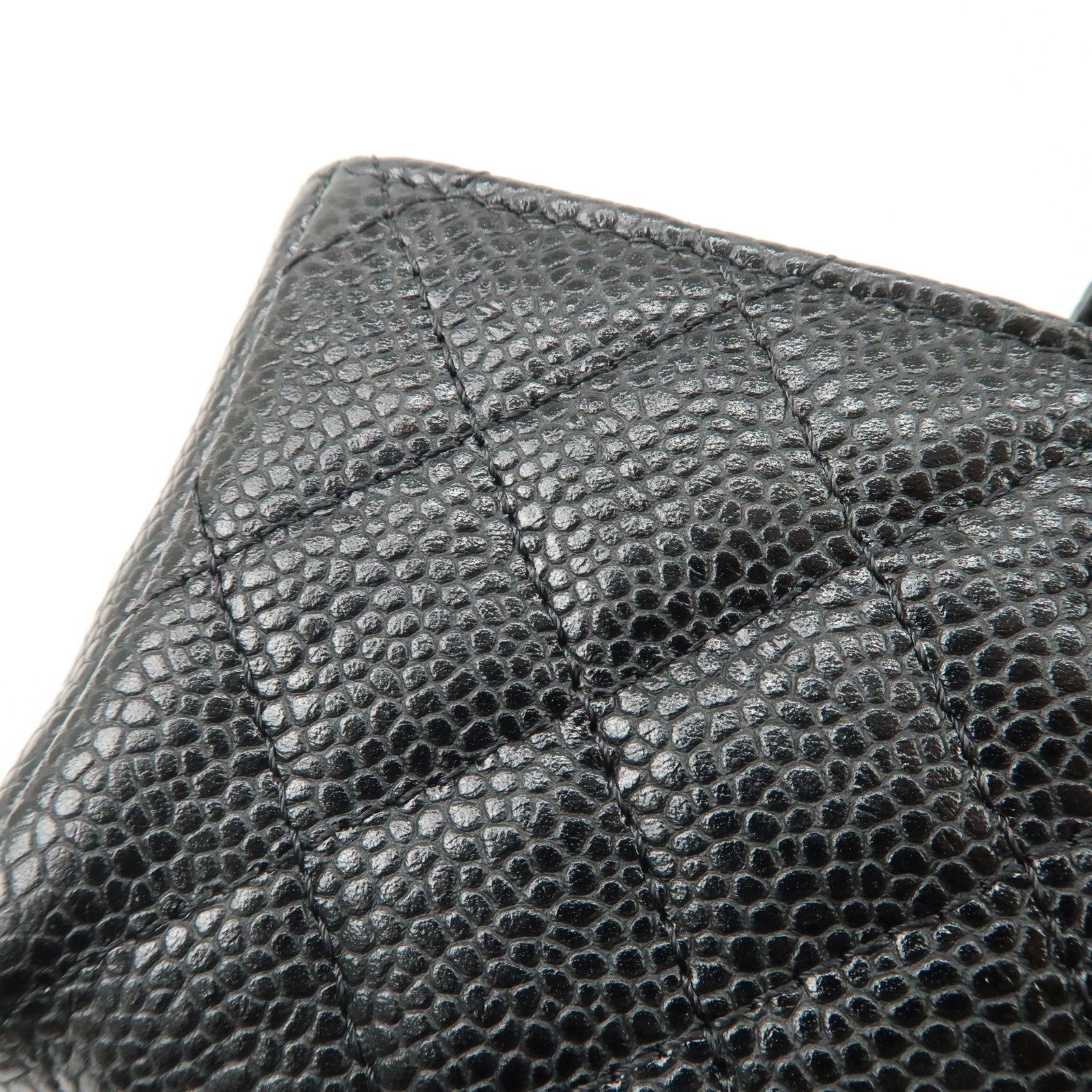 CHANEL COCO Mark Matelasse Caviarskin Pouch Black Gold A48227 Used