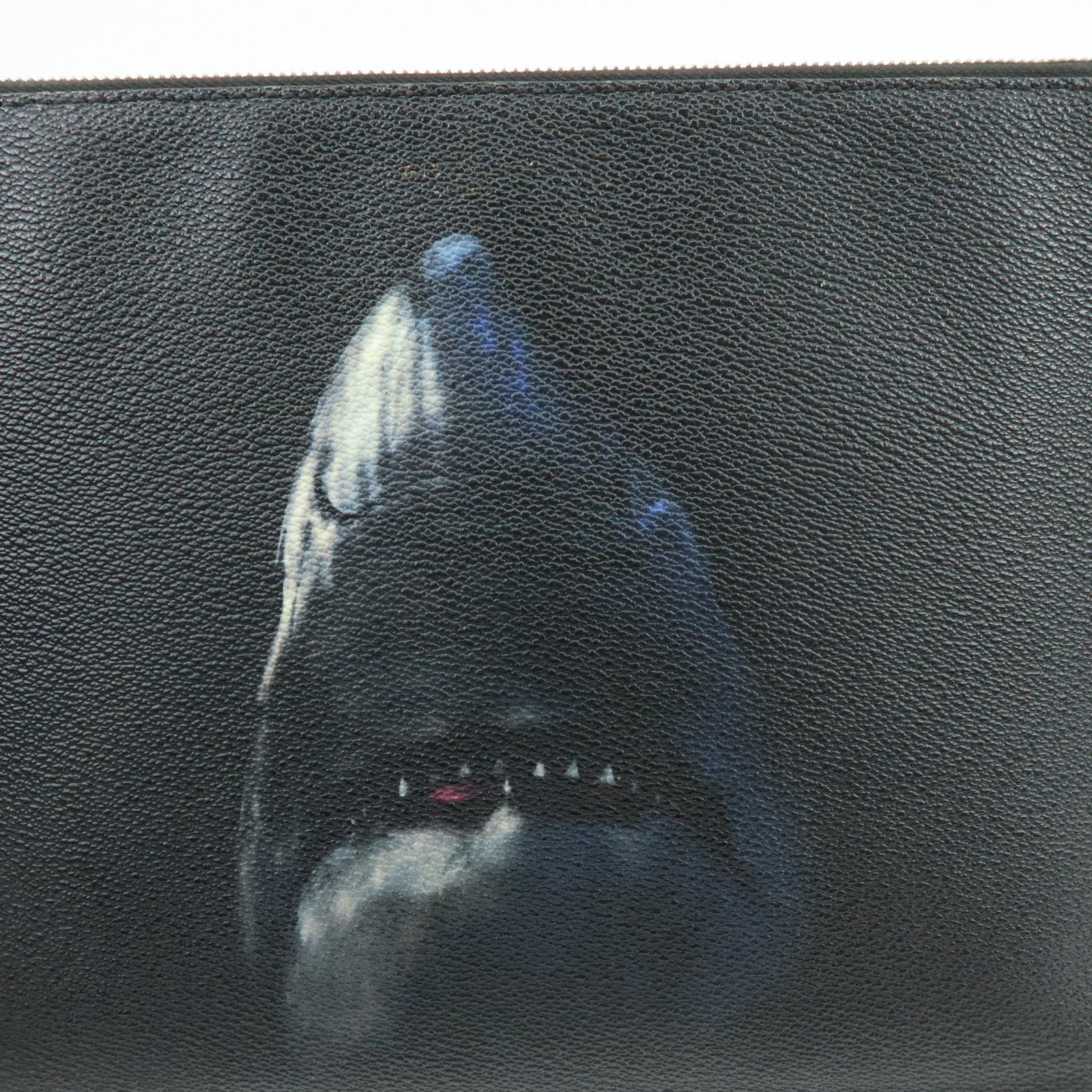 GIVENCHY Shark Print Leather Clutch Bag Flat Pouch Black