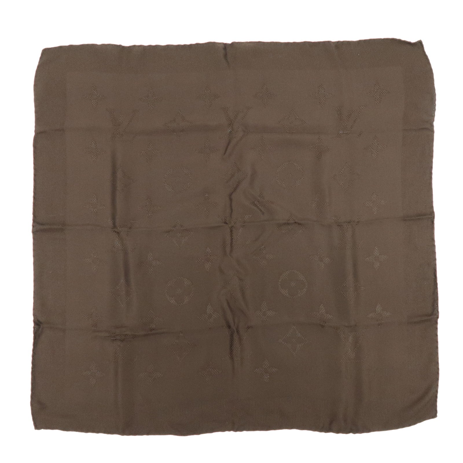 Louis Vuitton Monogram Silk 100% Scarf Dark Brown 68×68