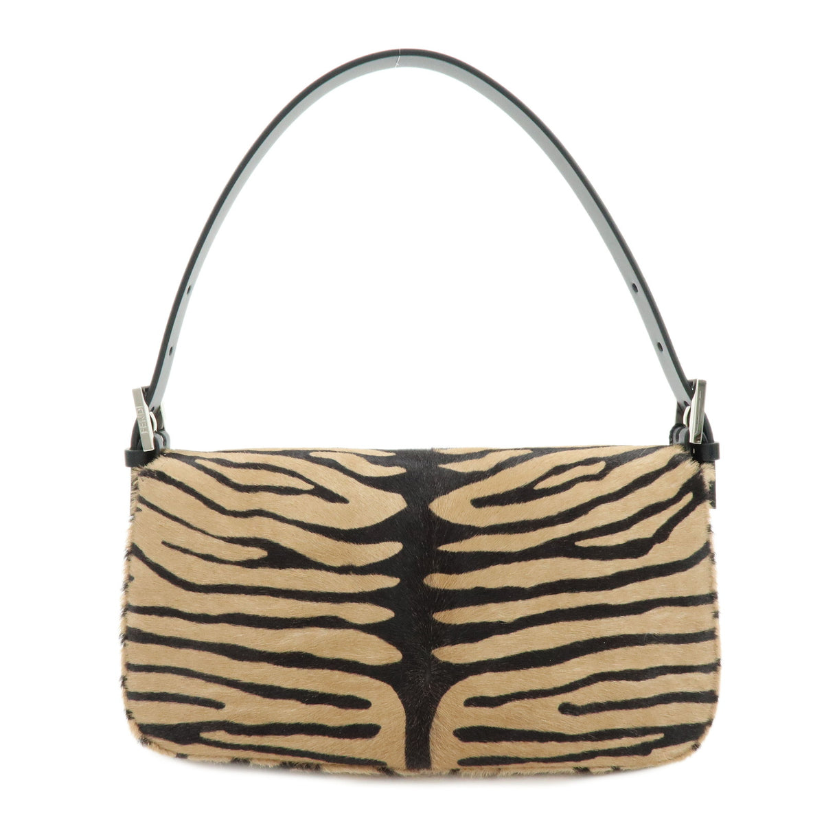 FENDI Baguette Unborn Calf Leather Hand Bag Tiger Print Brown 8BR850