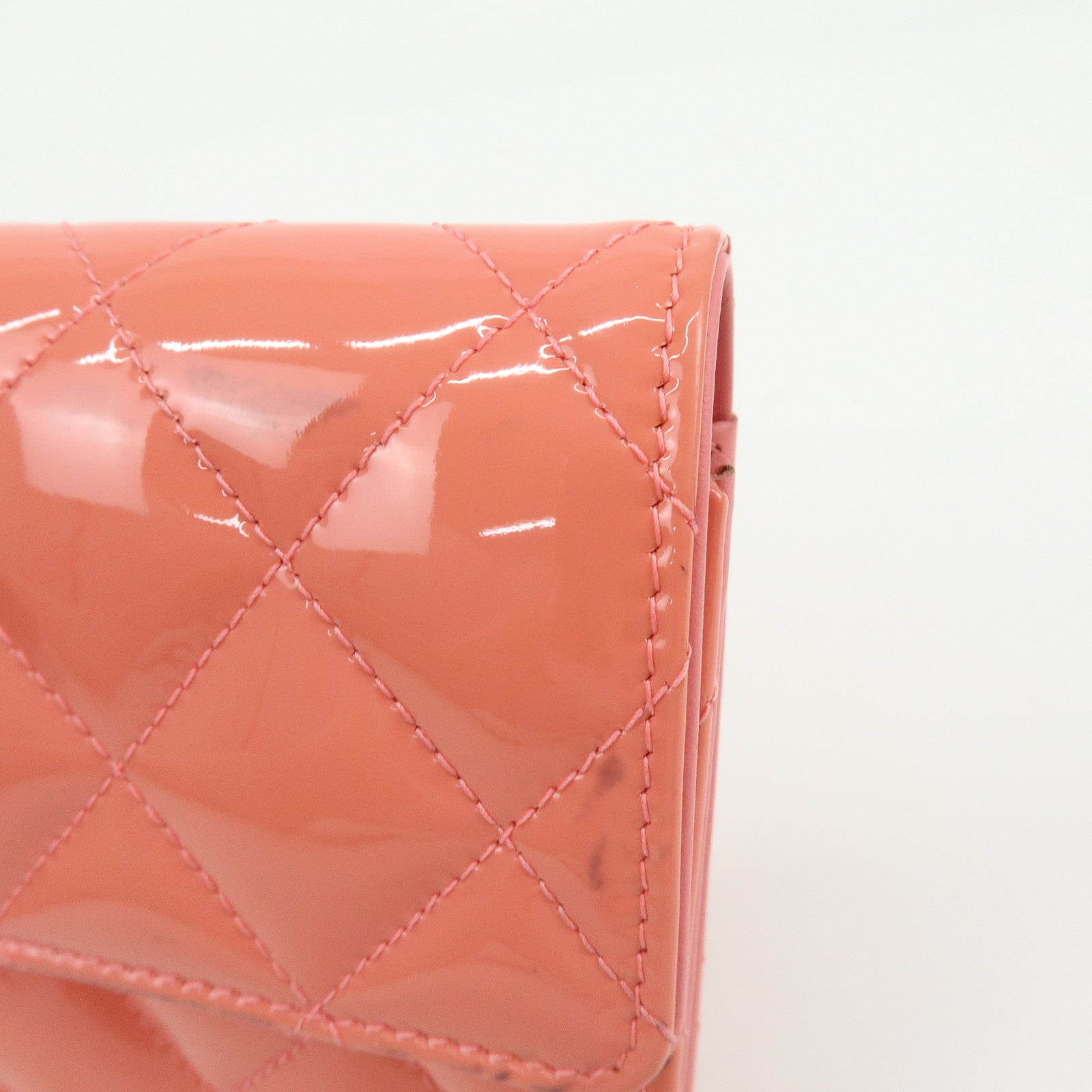 CHANEL COCO Mark Matelasse Patent Leather Long Wallet Salmon Pink
