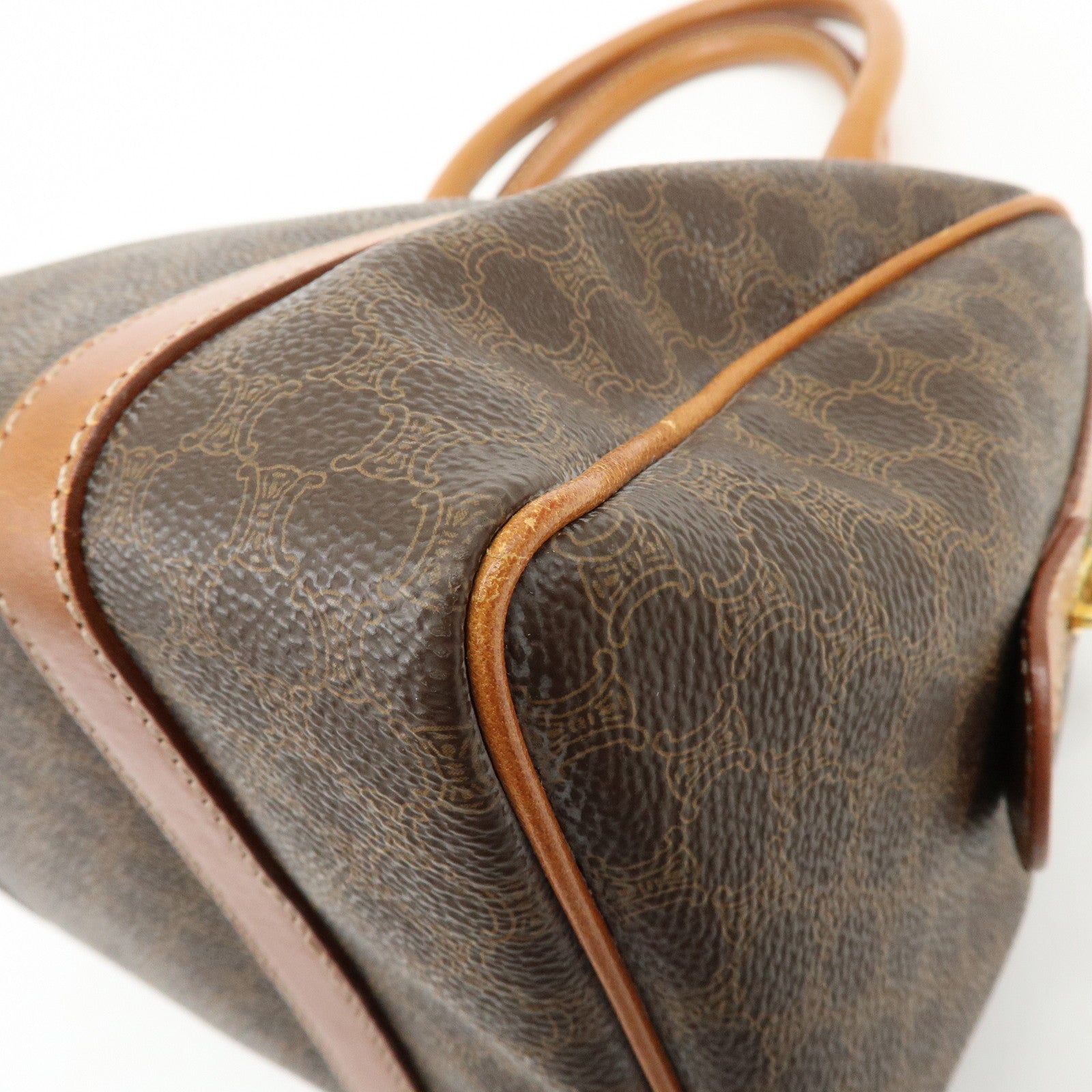 CELINE Macadam Logo PVC Leather 2Way Boston Bag Hand Bag Brown