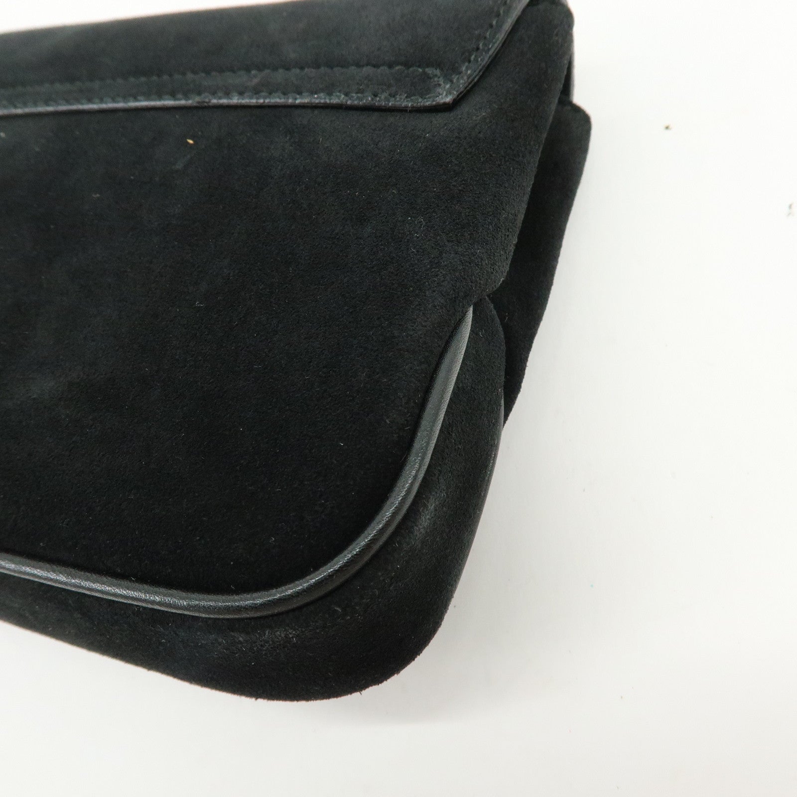 GUCCI Bamboo Suede Shoulder Bag Hand Bag Black 001998