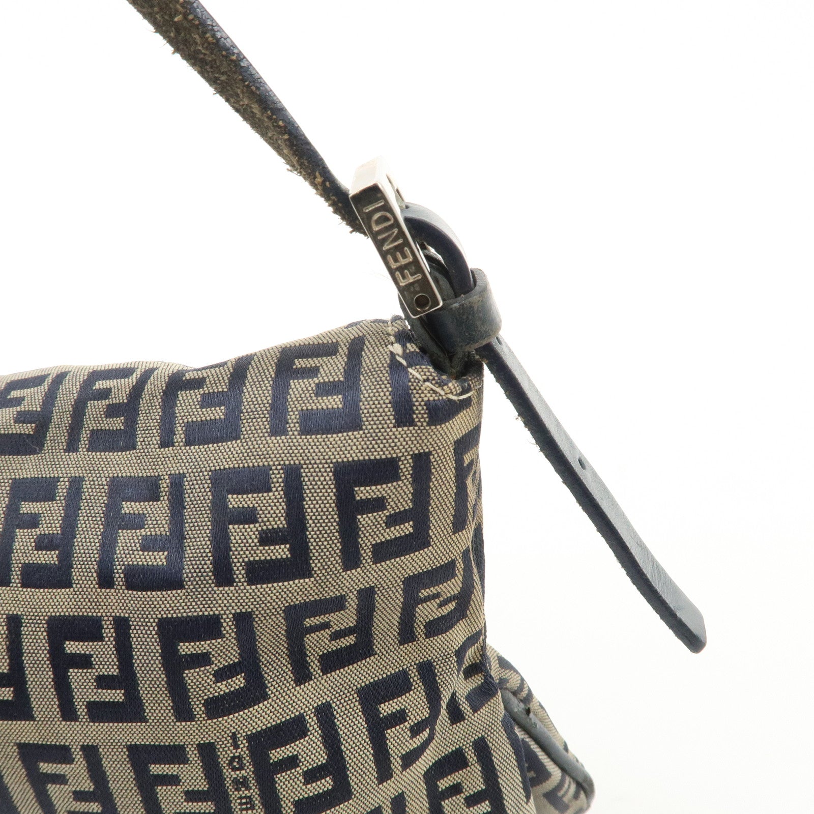 FENDI Zucchino Canvas Leather Shoulder Bag Hand Bag Grey Navy 26796 Used