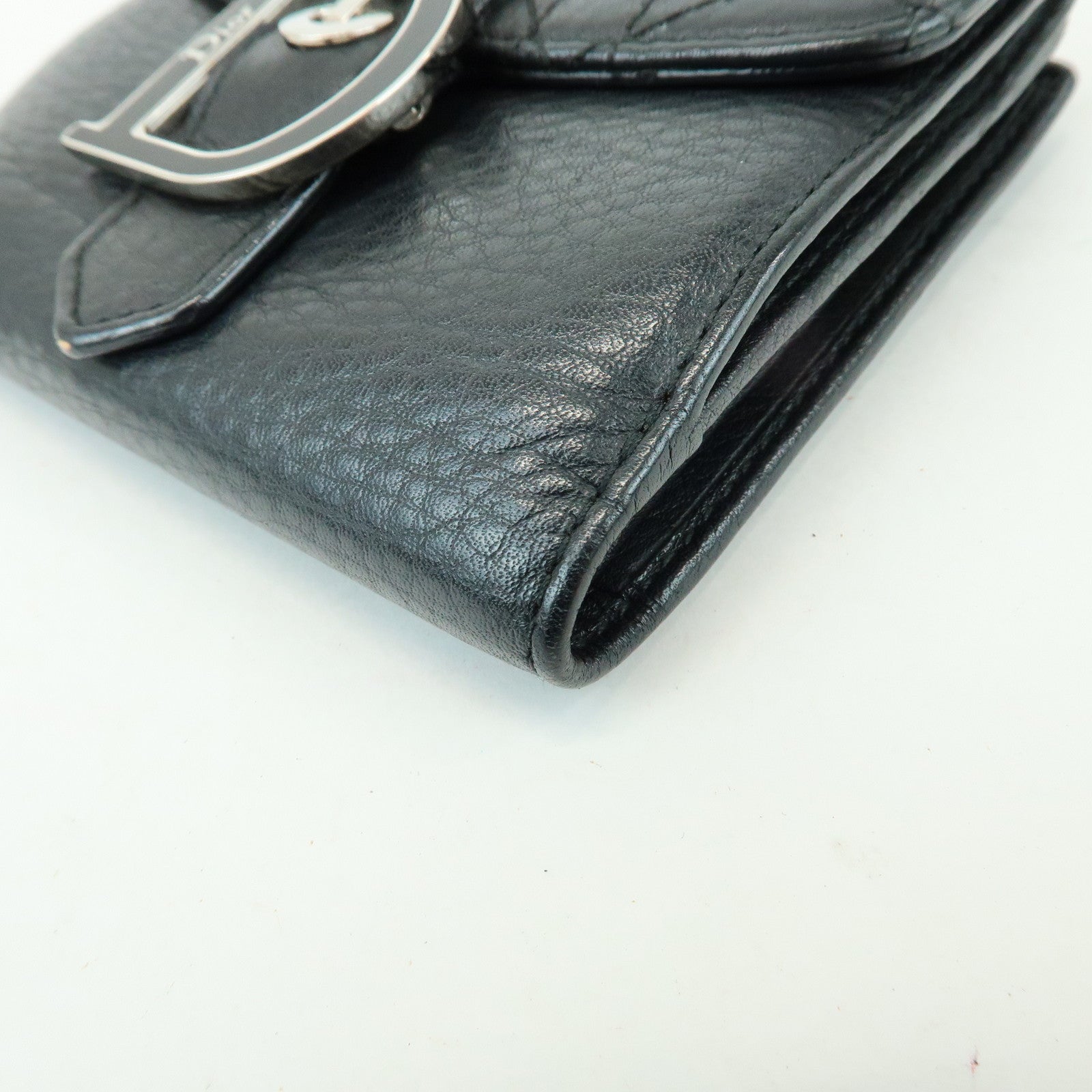 Christian Dior Cannage D Logo Leather Bi-fold Compact Wallet Black