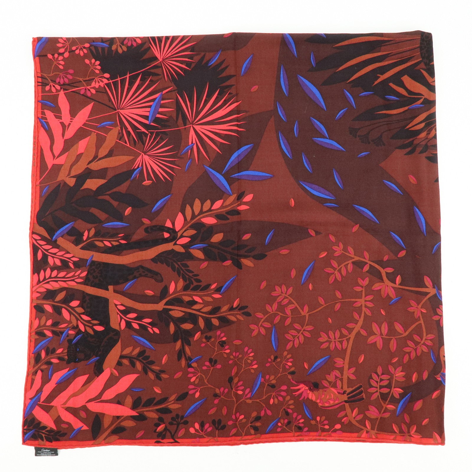 Cartier Cashmere Silk Scarf Stole Brown Purple Blue Black Coral