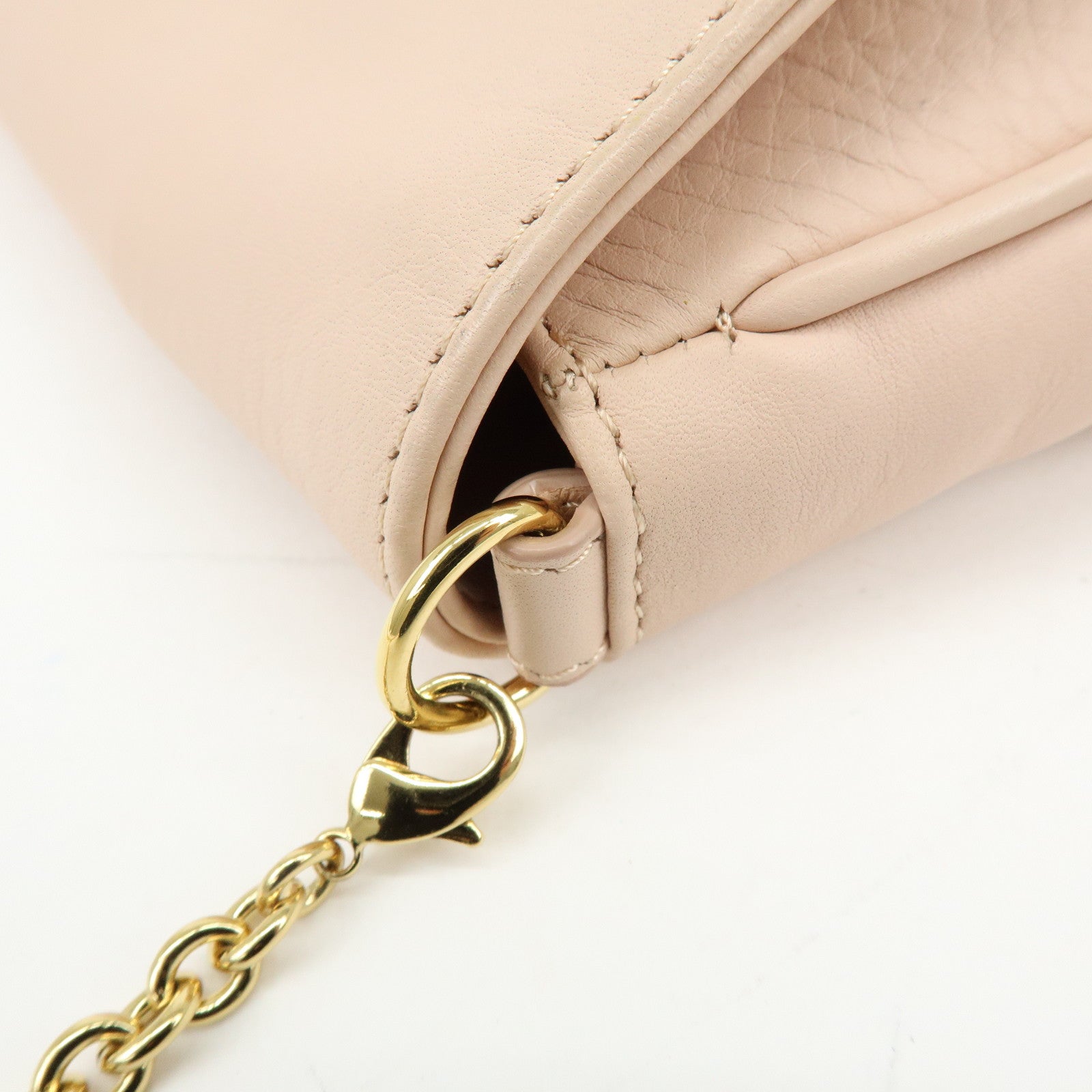 FENDI Leather Chain Shoulder Bag Crossbody Bag Pink Beige 8M0276