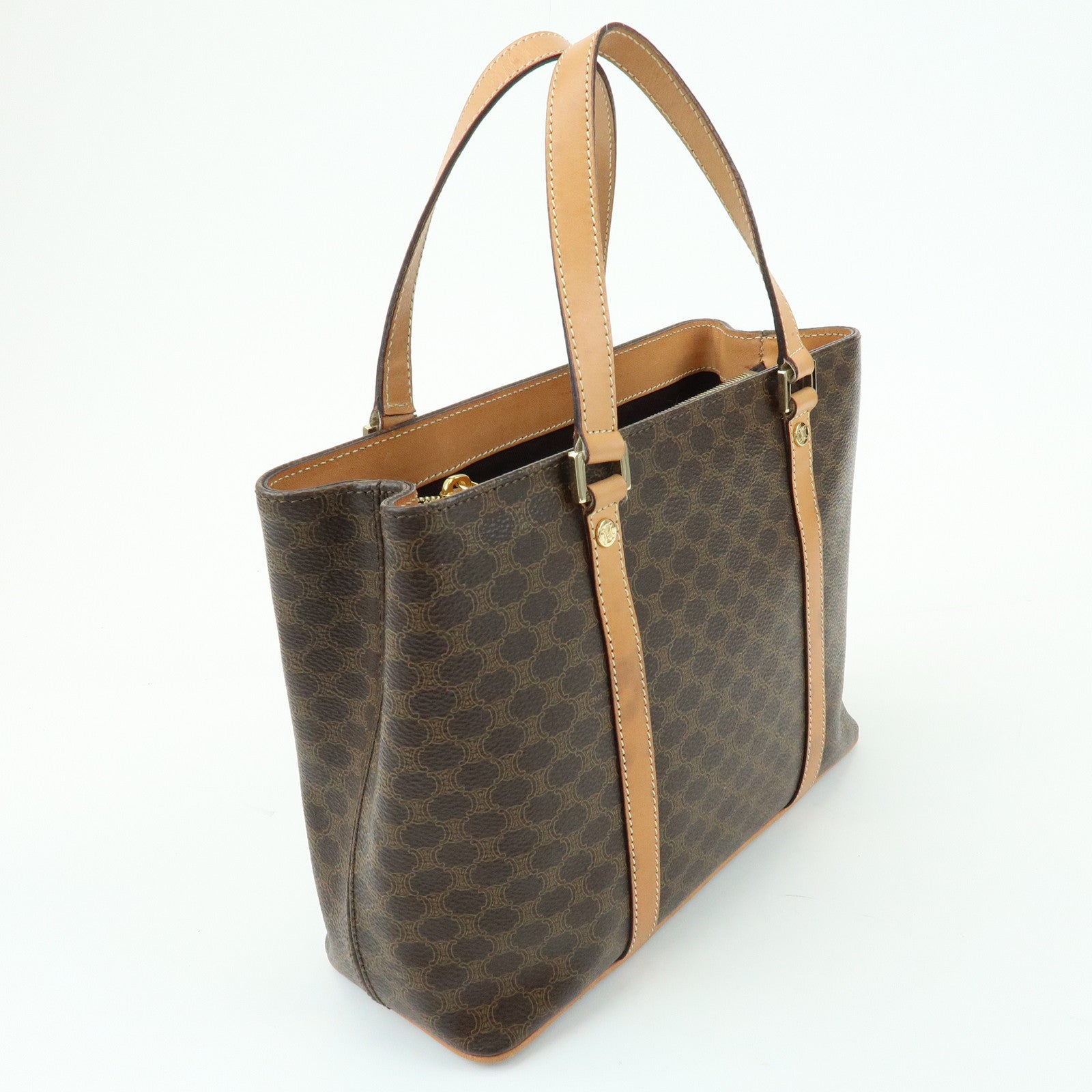 CELINE Macadam Leather Hand Bag Tote Bag Brown