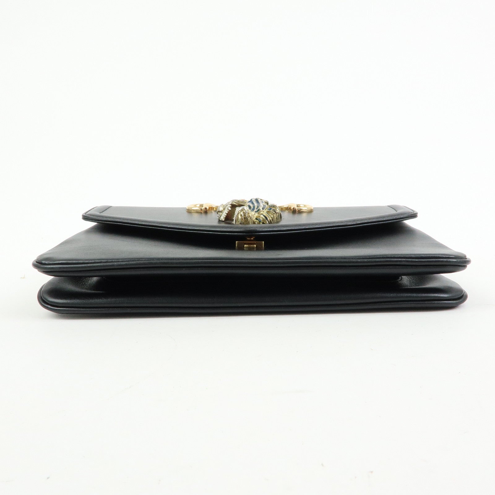 GUCCI Rajah Tiger Head Leather Chain Shoulder Bag Black 537241
