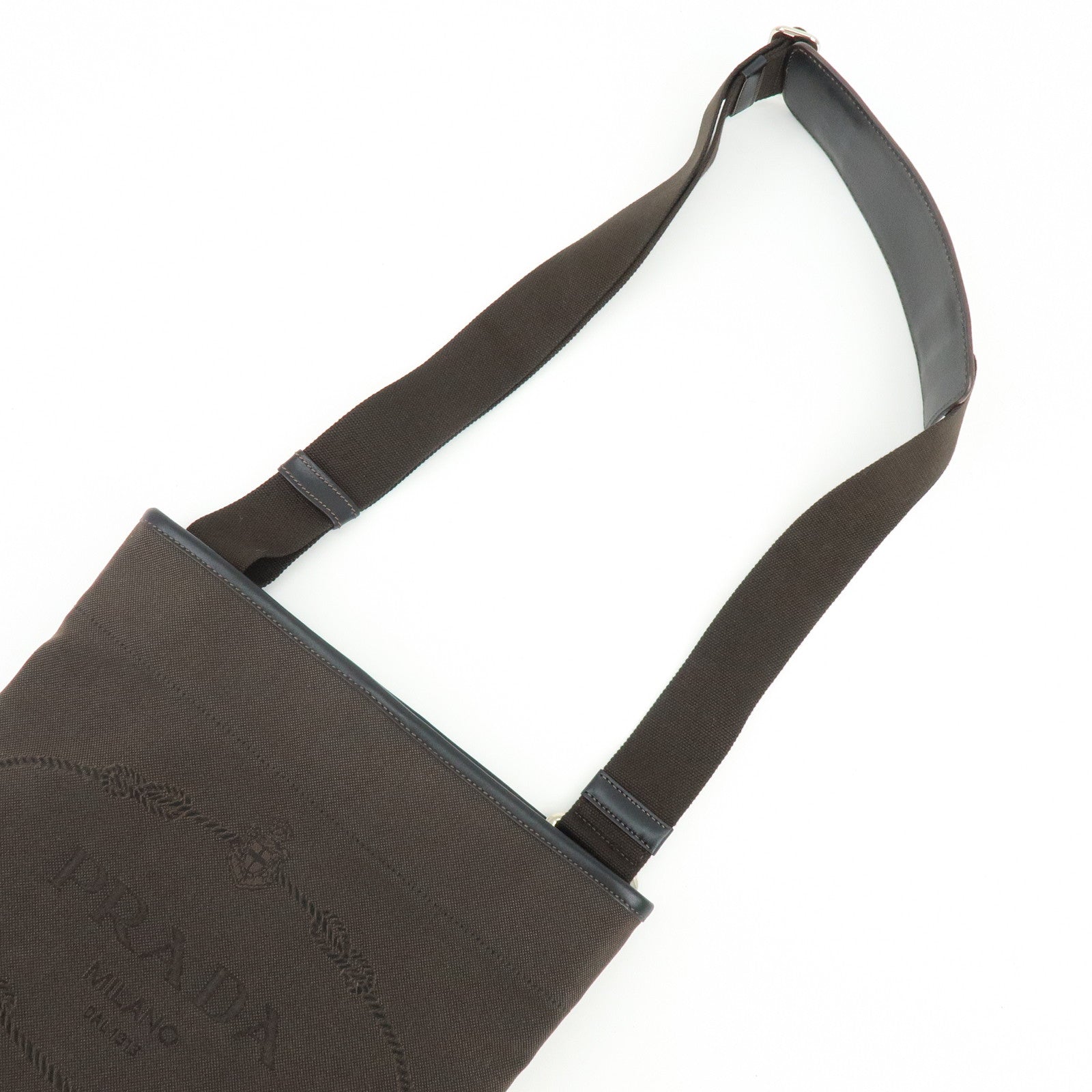 PRADA Logo Jacguard Shoulder Bag Crossbody Bag Dark Brown VA0655