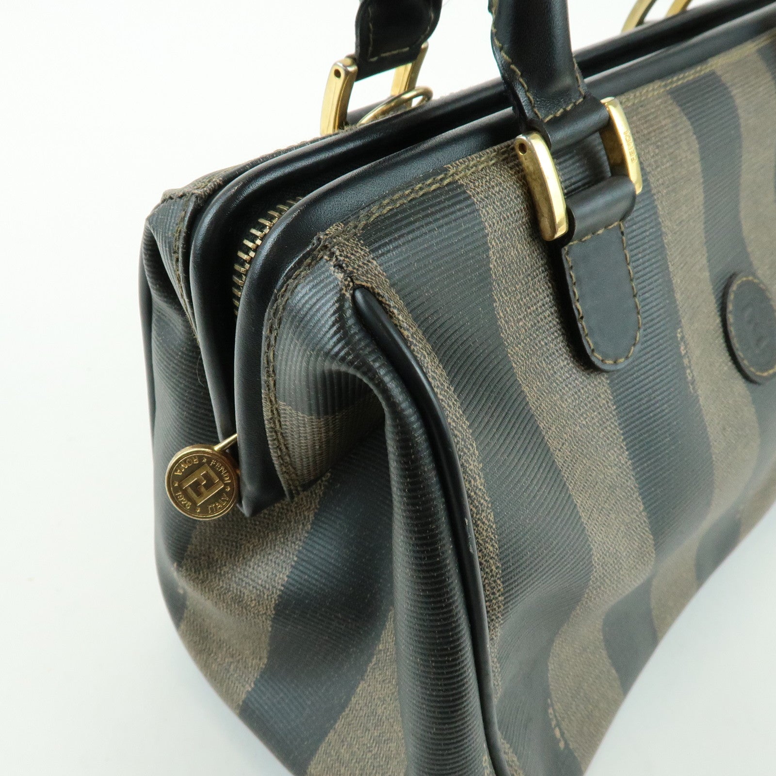 FENDI Pequin PVC Leather 2Way Bag Boston Bag Brown 259022