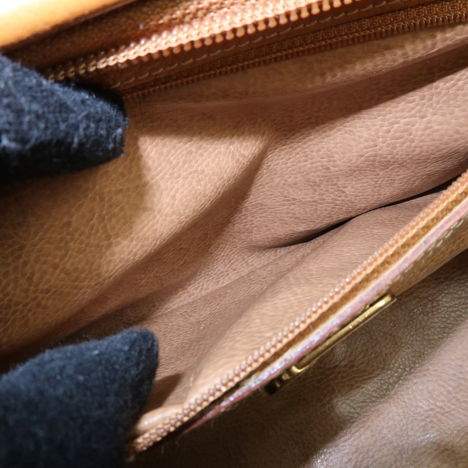 FENDI FF Logo Leather 2Way Bag Hand Bag Boston Bag Camel