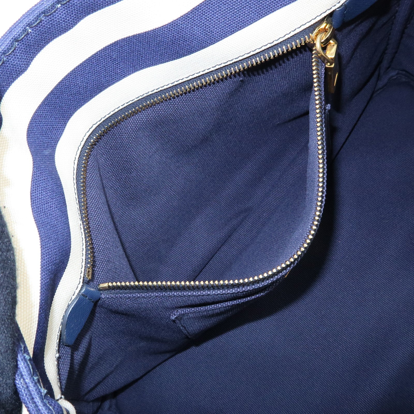 PRADA Canapa Canvas 2Way Bag Hand Bag Stripe Blue White B2642B